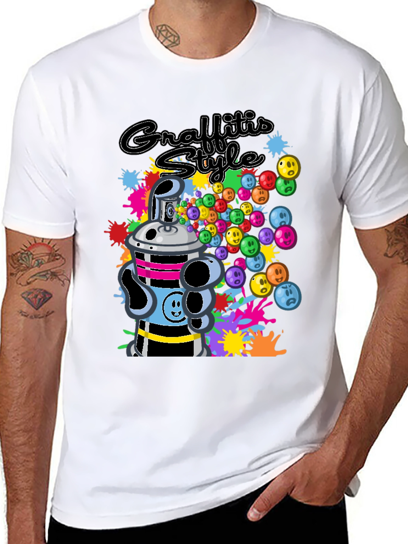 Black Graffiti Style Graphic T-Shirt - Black Crew Neck Tee view 8