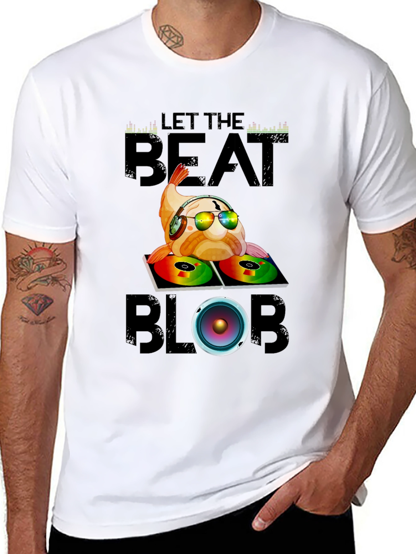 Black Let the Beat Blob T-Shirt - DJ Fish Graphic Tee view 8