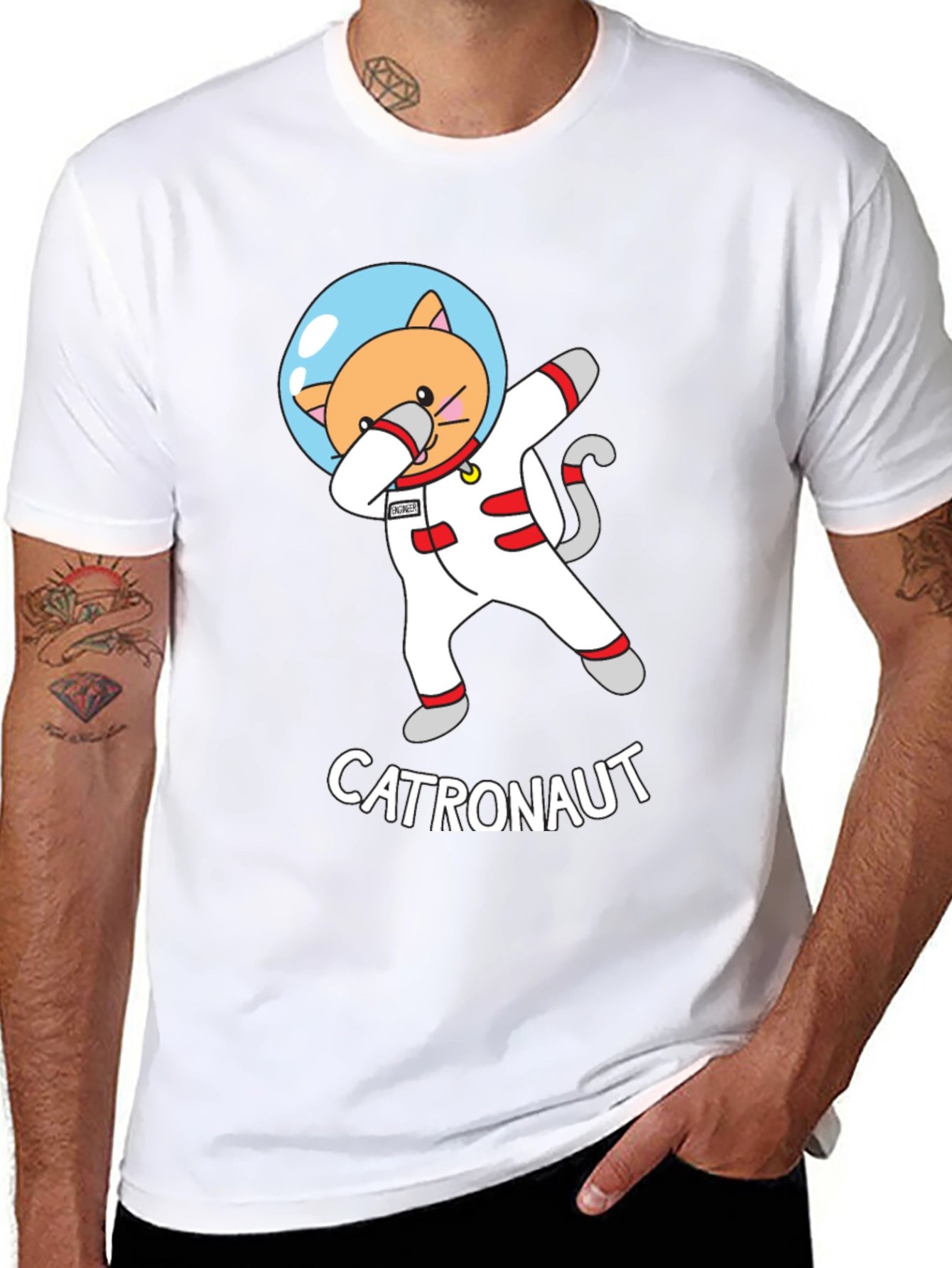 Black Catronaut T-Shirt - Dabbing Cat Astronaut Design view 8