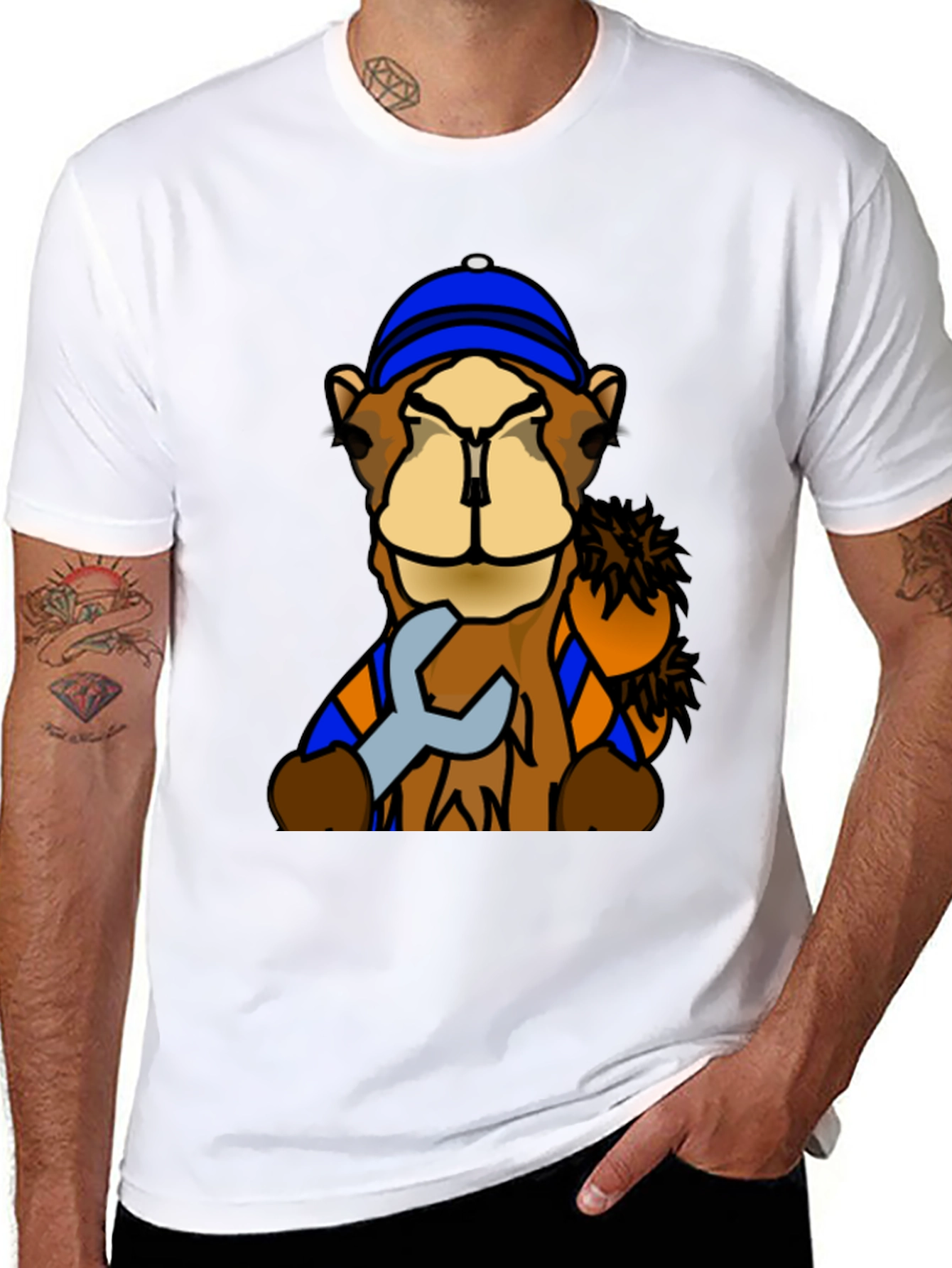 Black Camel Mechanic T-Shirt - Funny Cartoon Animal Tee view 8