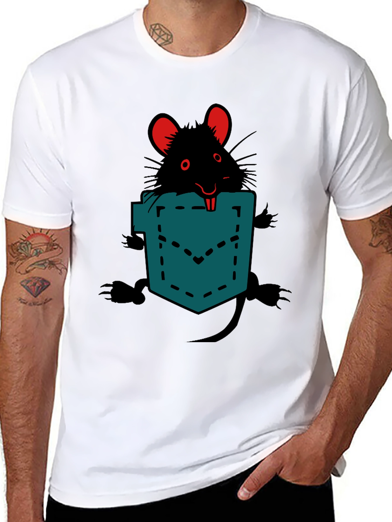 Black Rat in Pocket Graphic Tee - Novelty Animal T-Shirt view 8