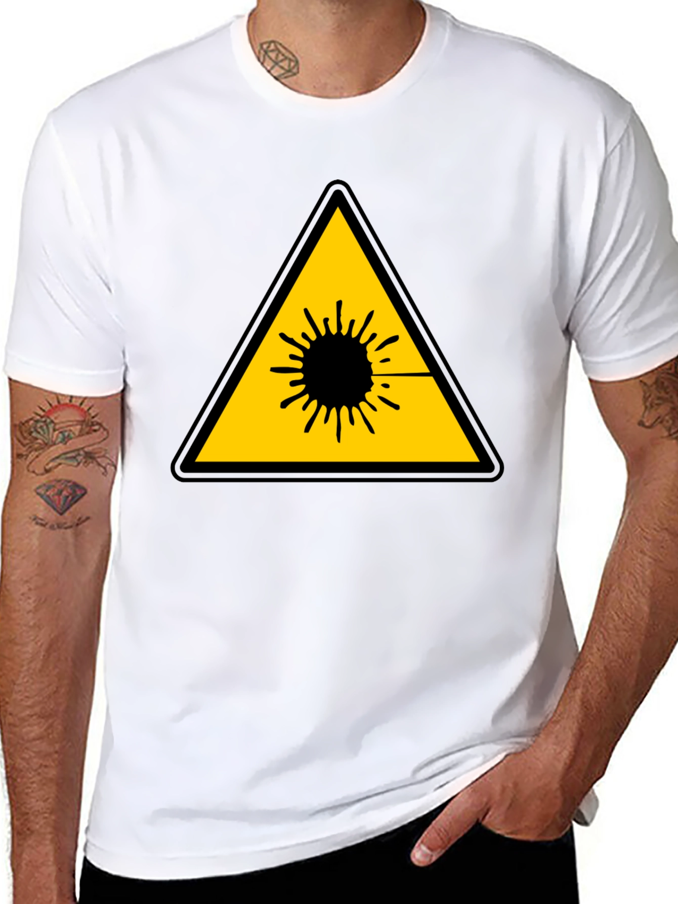 Black Laser Hazard Black T-Shirt - Warning Graphic Tee view 8