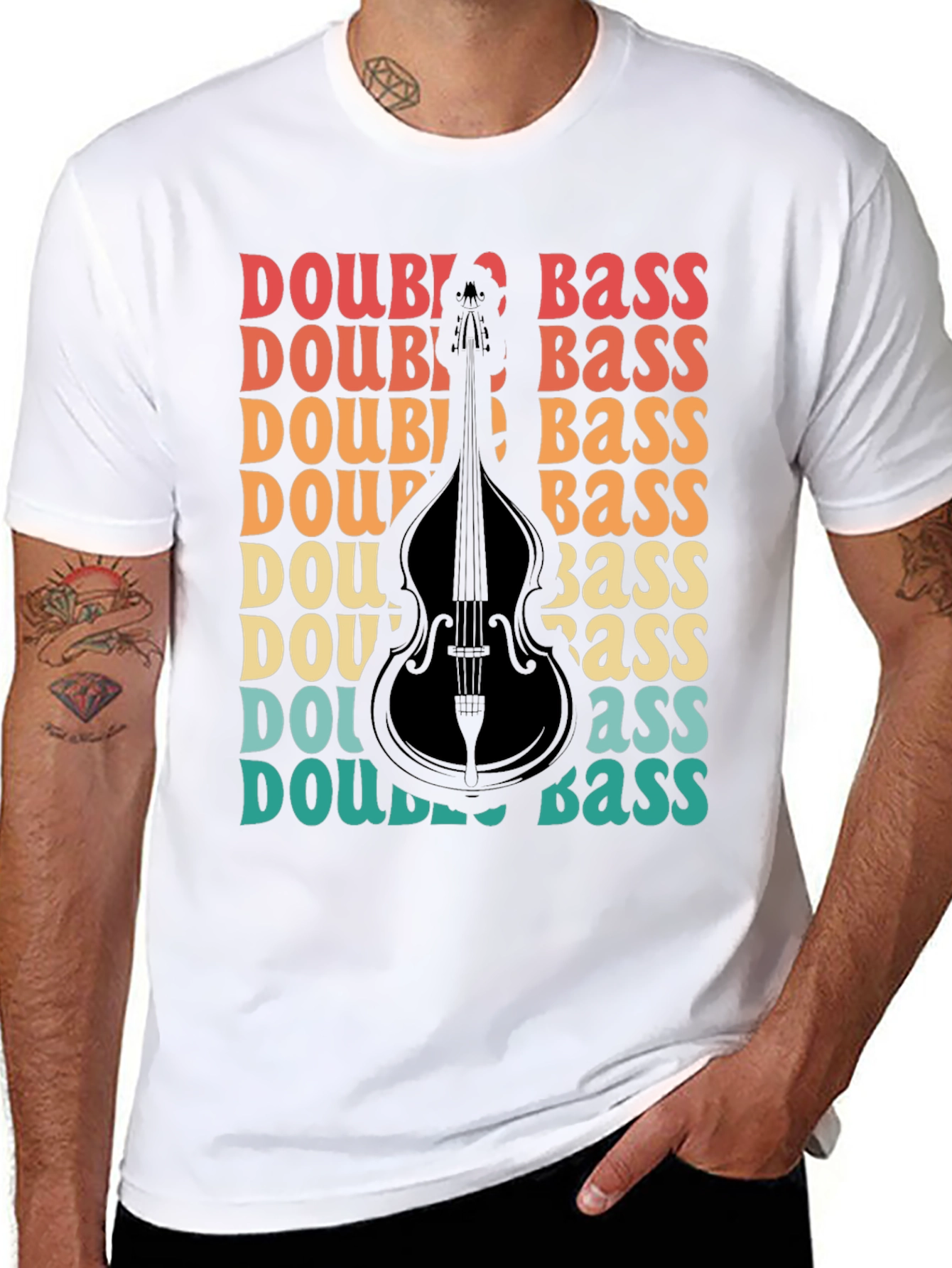 Black Double Bass Graphic T-Shirt Retro Style Musician Tee view 8