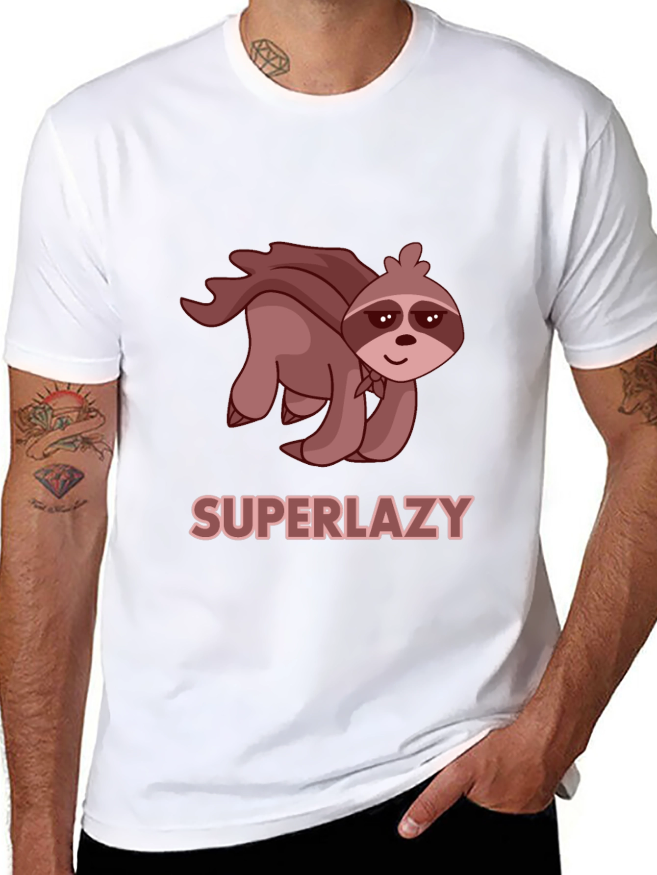 Black Superlazy Sloth Tee - Funny Cartoon Hero T-Shirt view 8