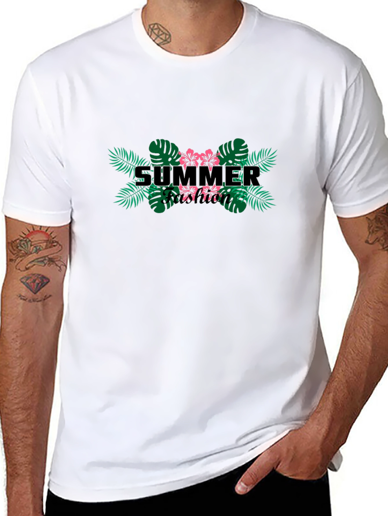 Black Summer Vacation Graphic Tee - Black Cotton Blend T-Shirt view 8