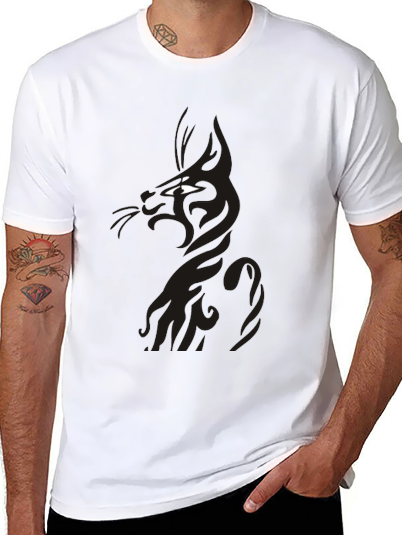 Black Cool Cat Graphic Tee - Black view 8