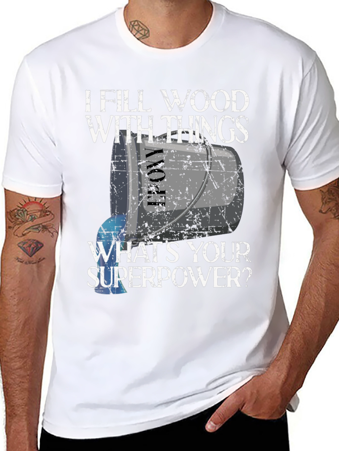 Black I Fill Wood With Things T-Shirt - Funny Superpower Tee view 8