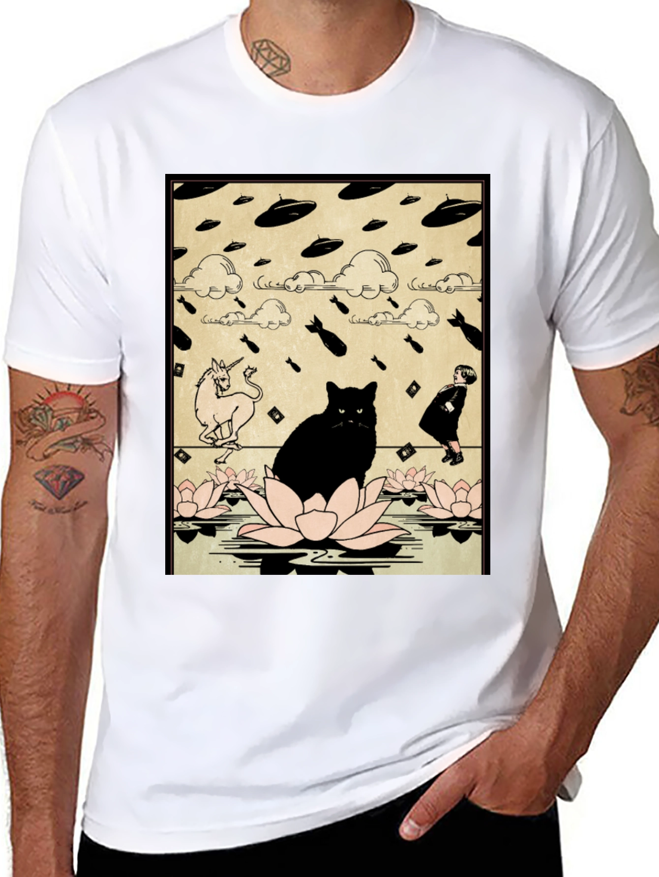 Black Cat & Unicorn Invasion T-Shirt - Funny Graphic Tee view 8