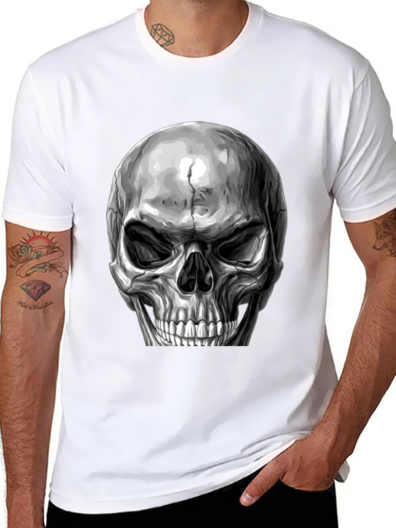 Black Skull Graphic Print T-Shirt - Black view 8