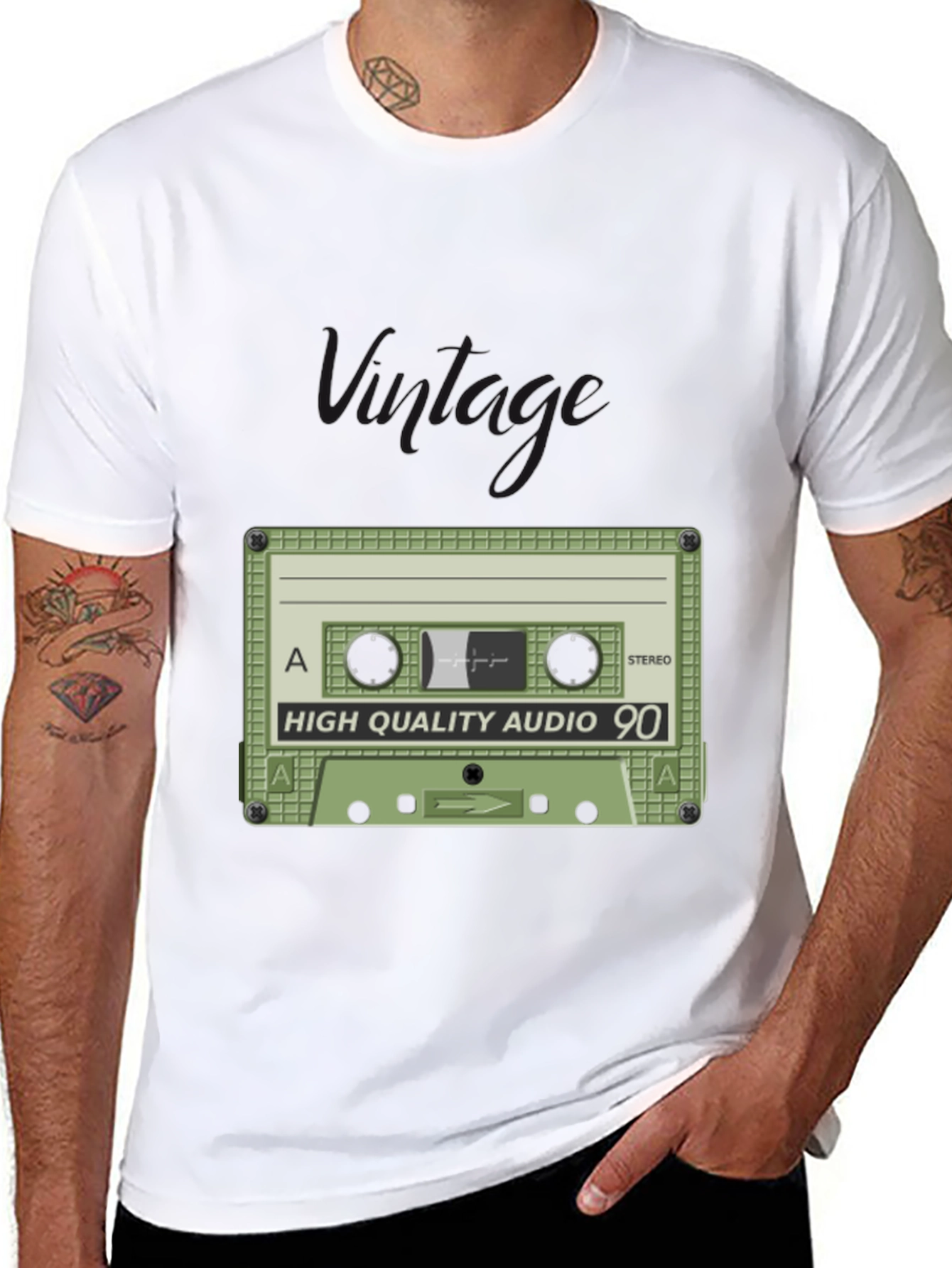 Black Retro Cassette Tape Black T-Shirt - High Quality Audio 90 view 8