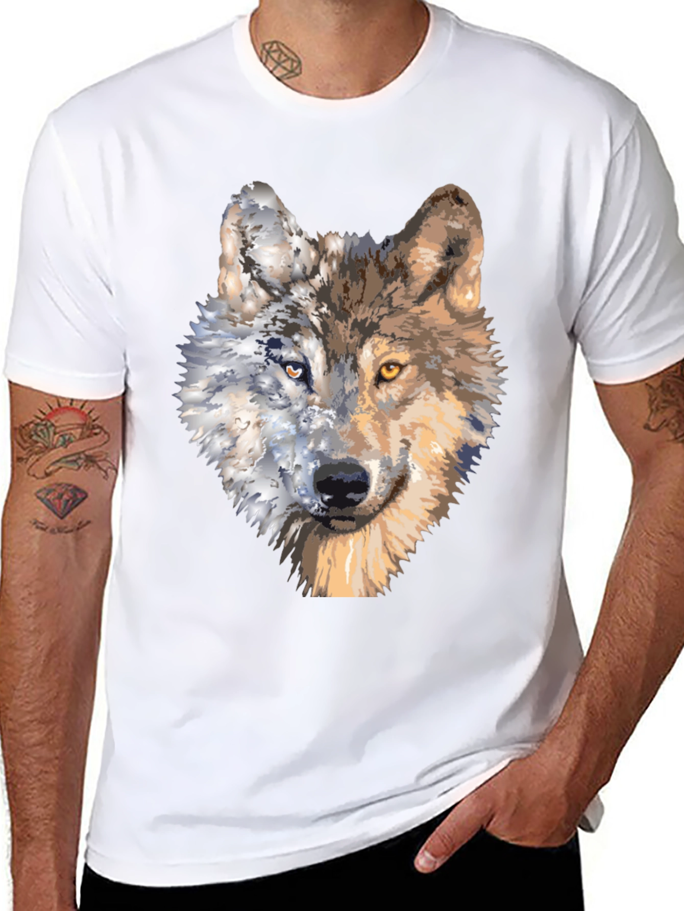Black Wolf Portrait Graphic Tee - Unique Two-Faced Design view 8