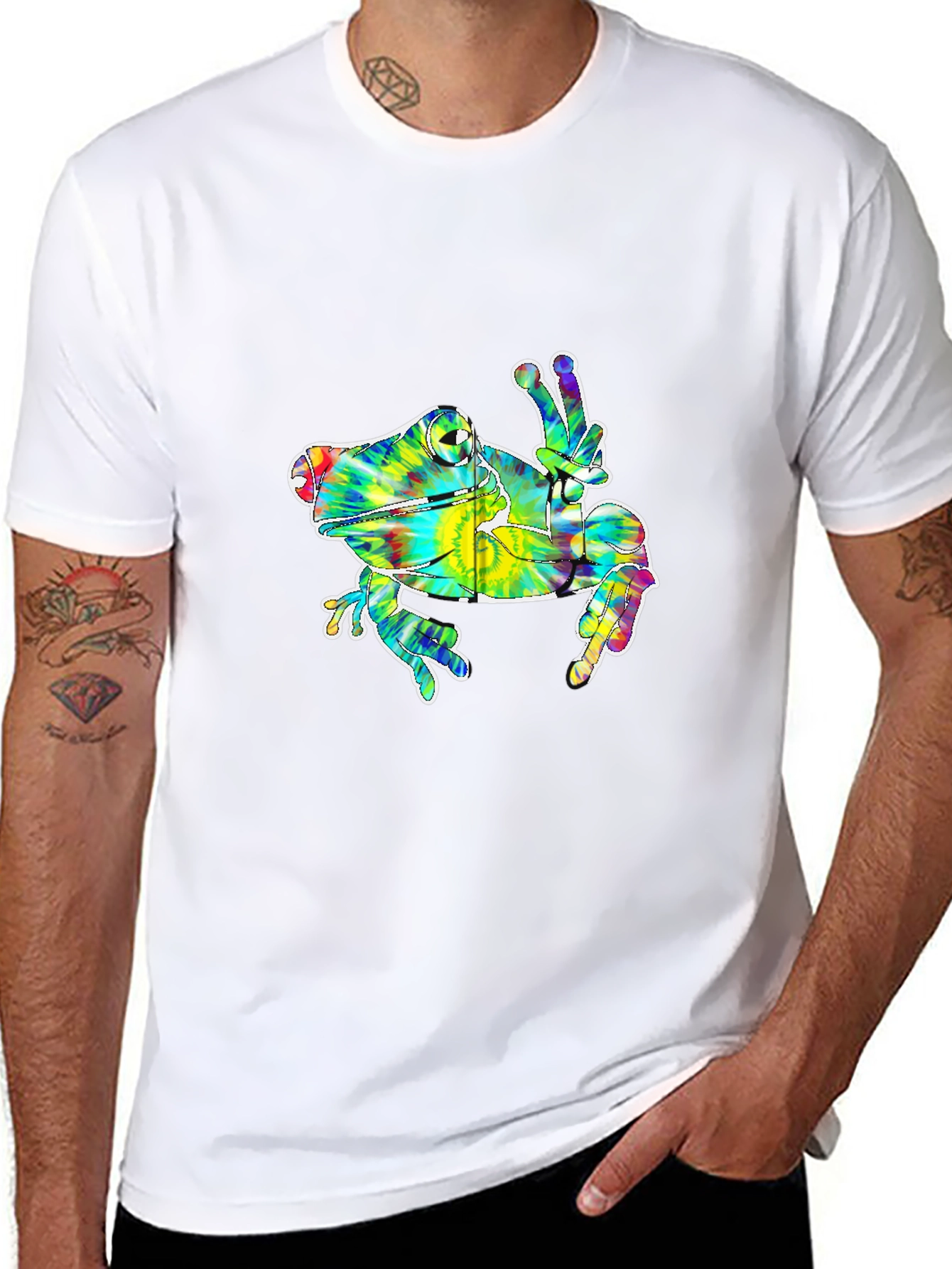 Black Tie Dye Frog Peace Sign Graphic T-Shirt view 8