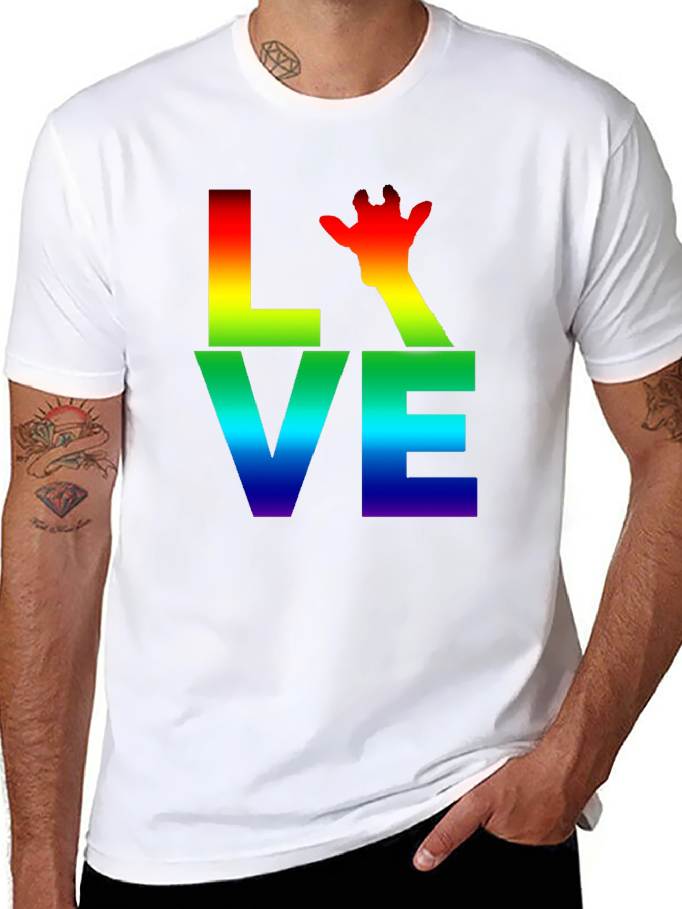Black Rainbow LOVE Giraffe Graphic T-Shirt view 8