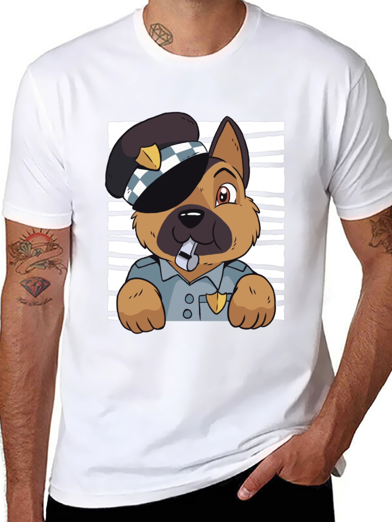 Black Police Dog Graphic T-Shirt - Cute Cartoon Design view 8
