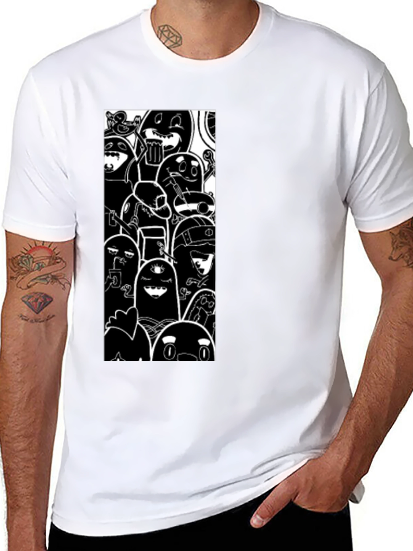 Black Cartoon Character Graphic Print Black T-Shirt view 8