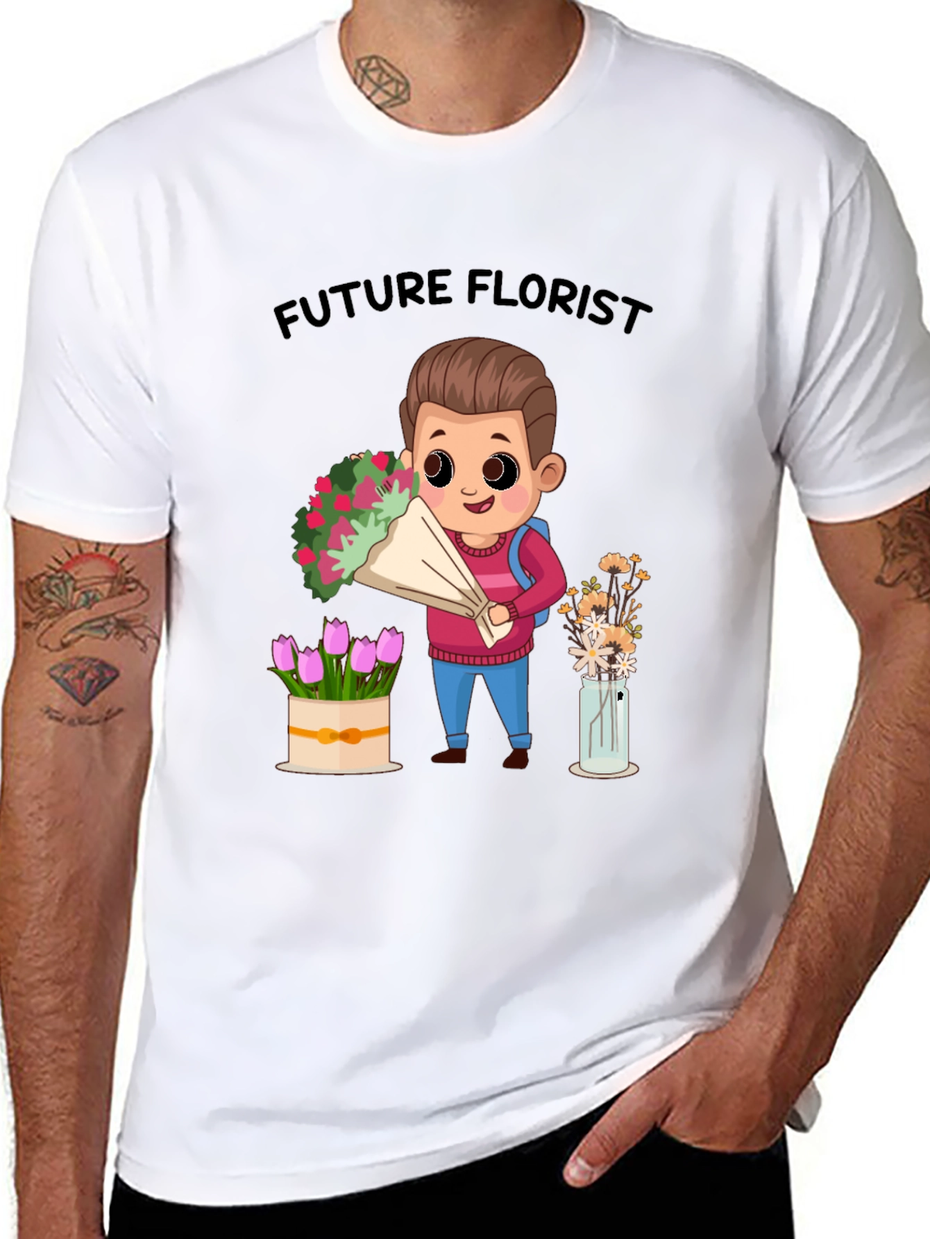 Black Future Florist Graphic T-Shirt - Cute Floral Design view 8