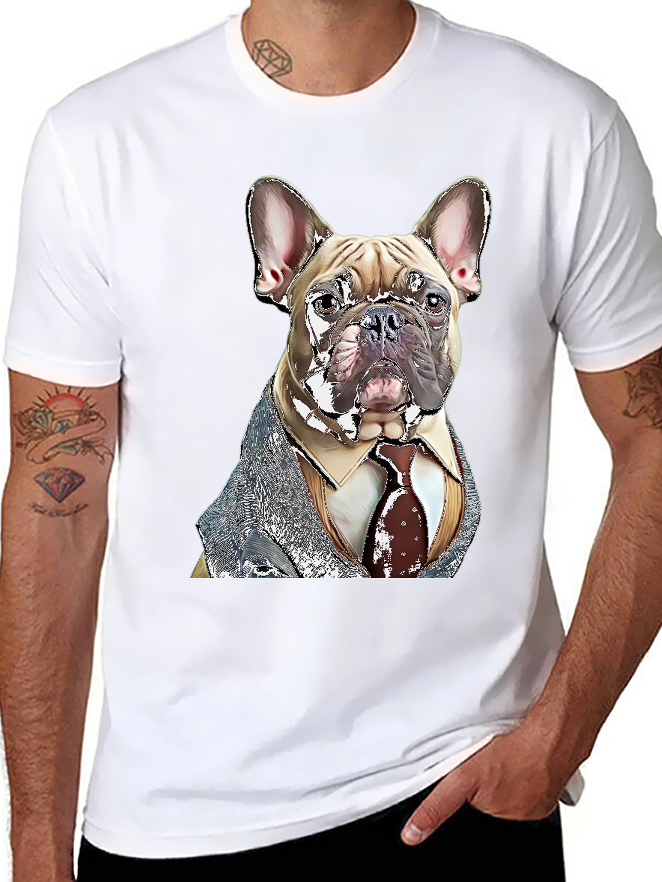Black Dog in Suit Graphic T-Shirt - Unique Design view 8