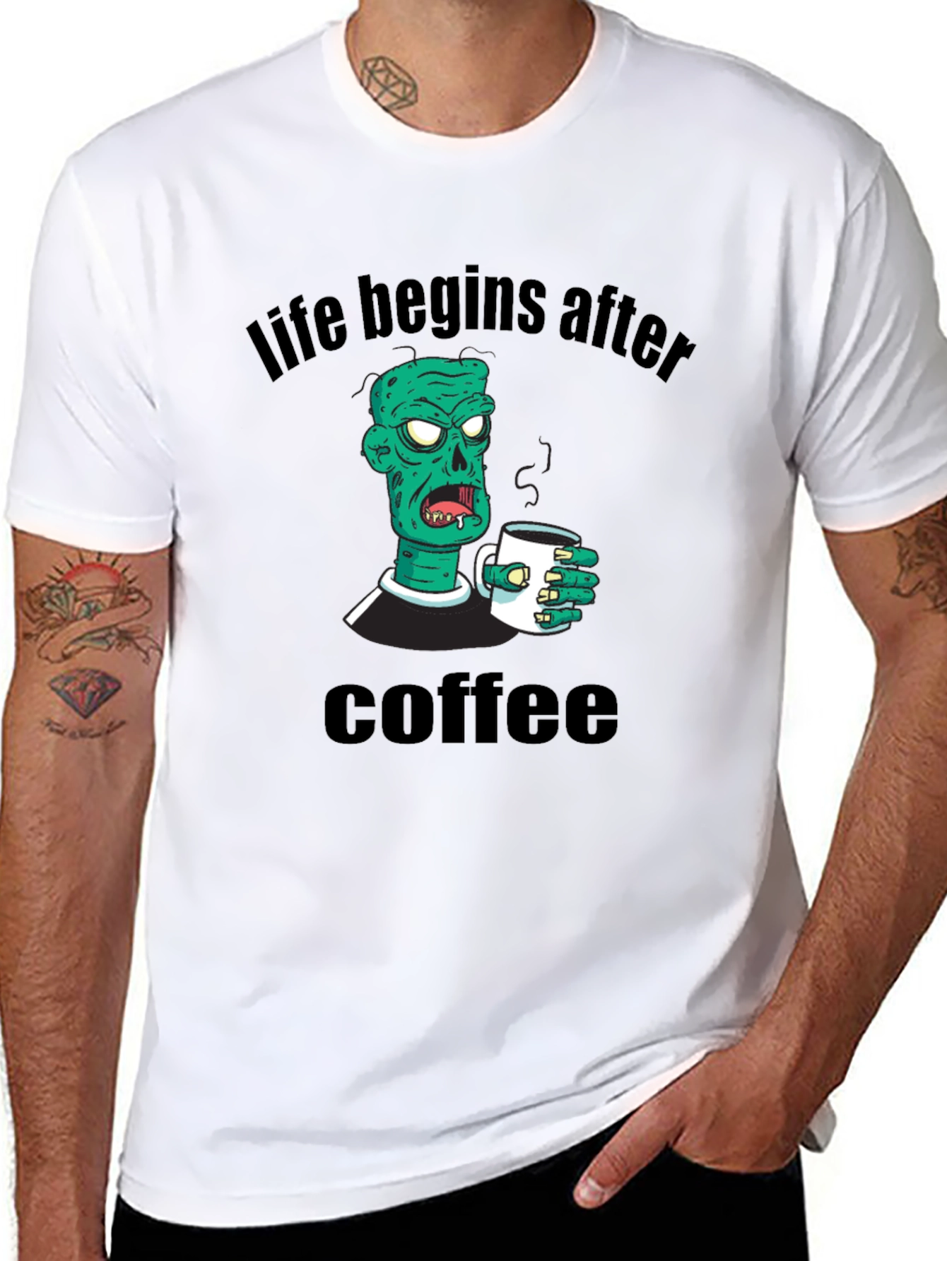 Black Life Begins After Coffee Zombie T-Shirt view 8
