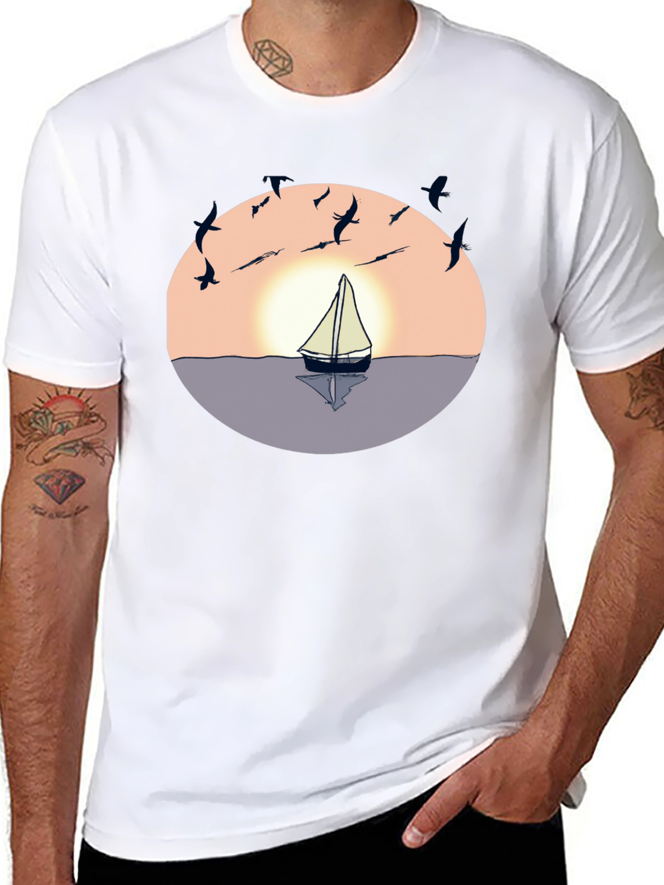 Black Sunset Sailboat Graphic Tee - Black Cotton Blend view 8