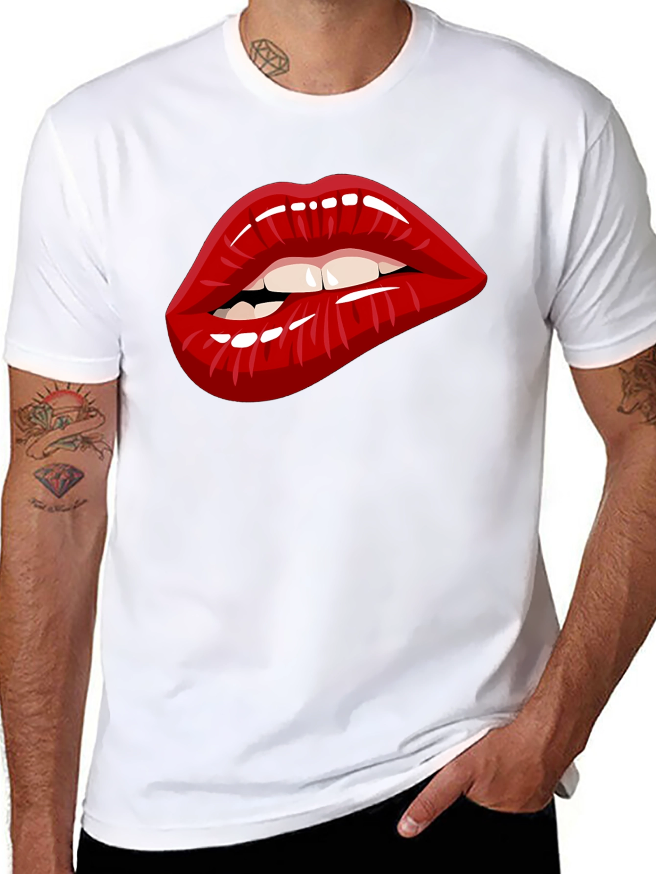 Black Bold Lip Graphic Tee - Unisex Cotton Blend view 8