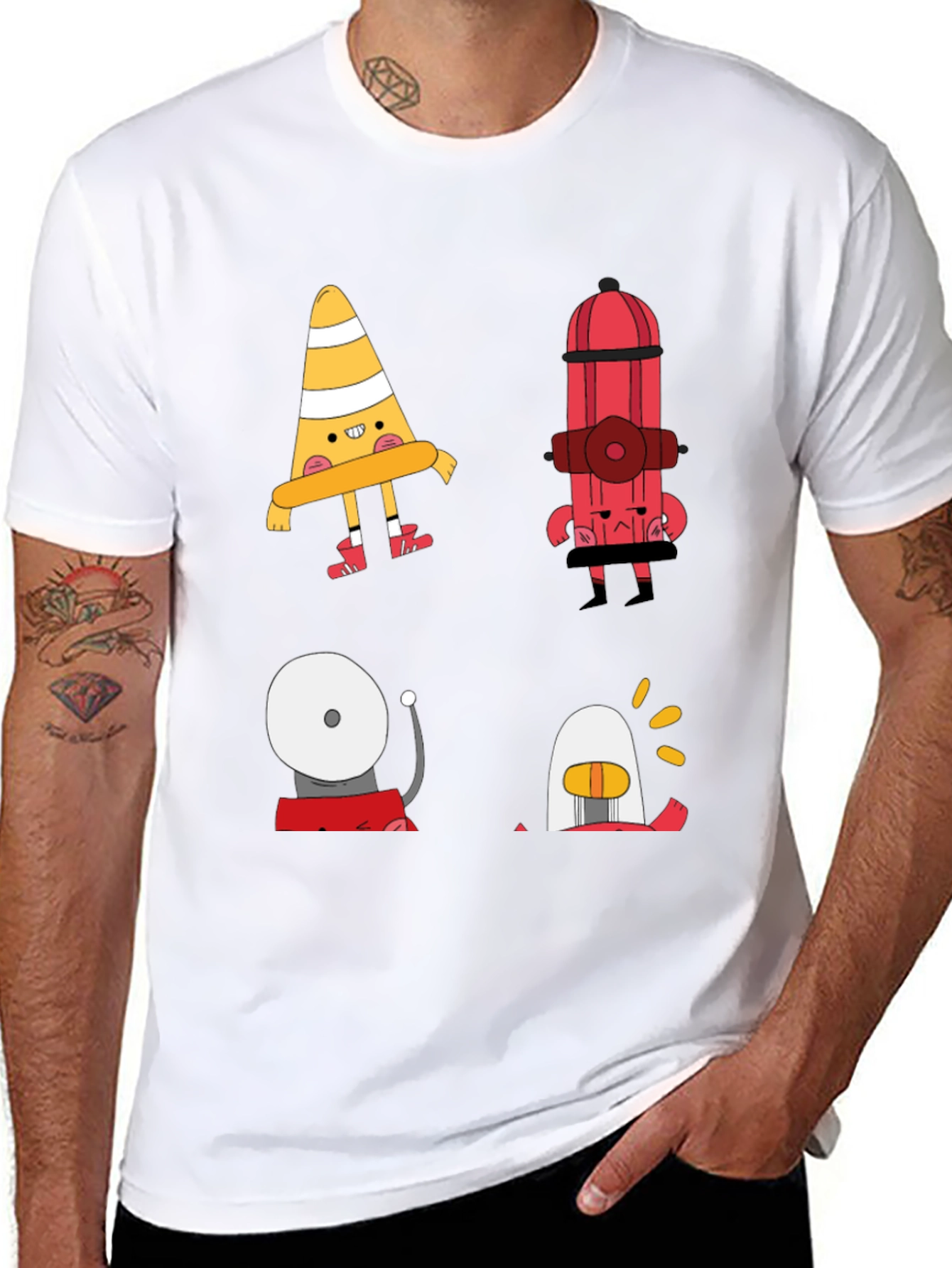 Black Cartoon Fire Safety Black T-Shirt view 8