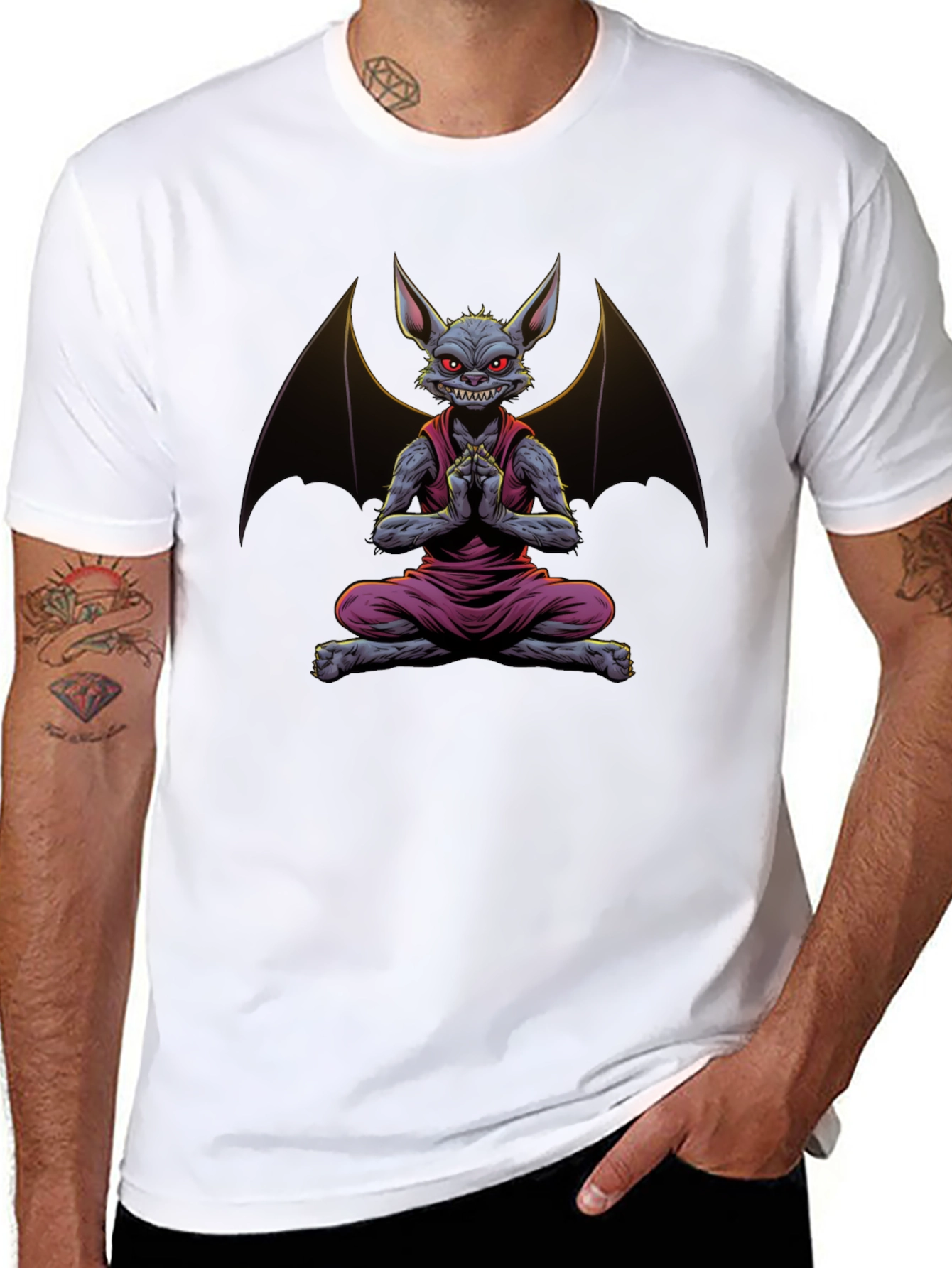Black Bat Meditation T-Shirt - Men's Black Tee view 8