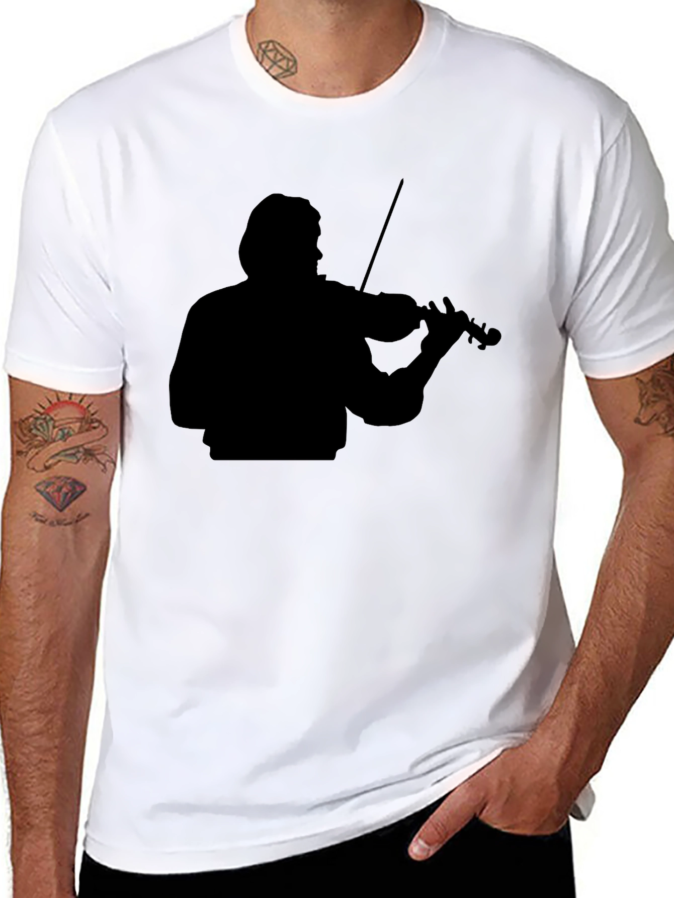 Black Violin Player Silhouette Graphic Tee - Black view 8