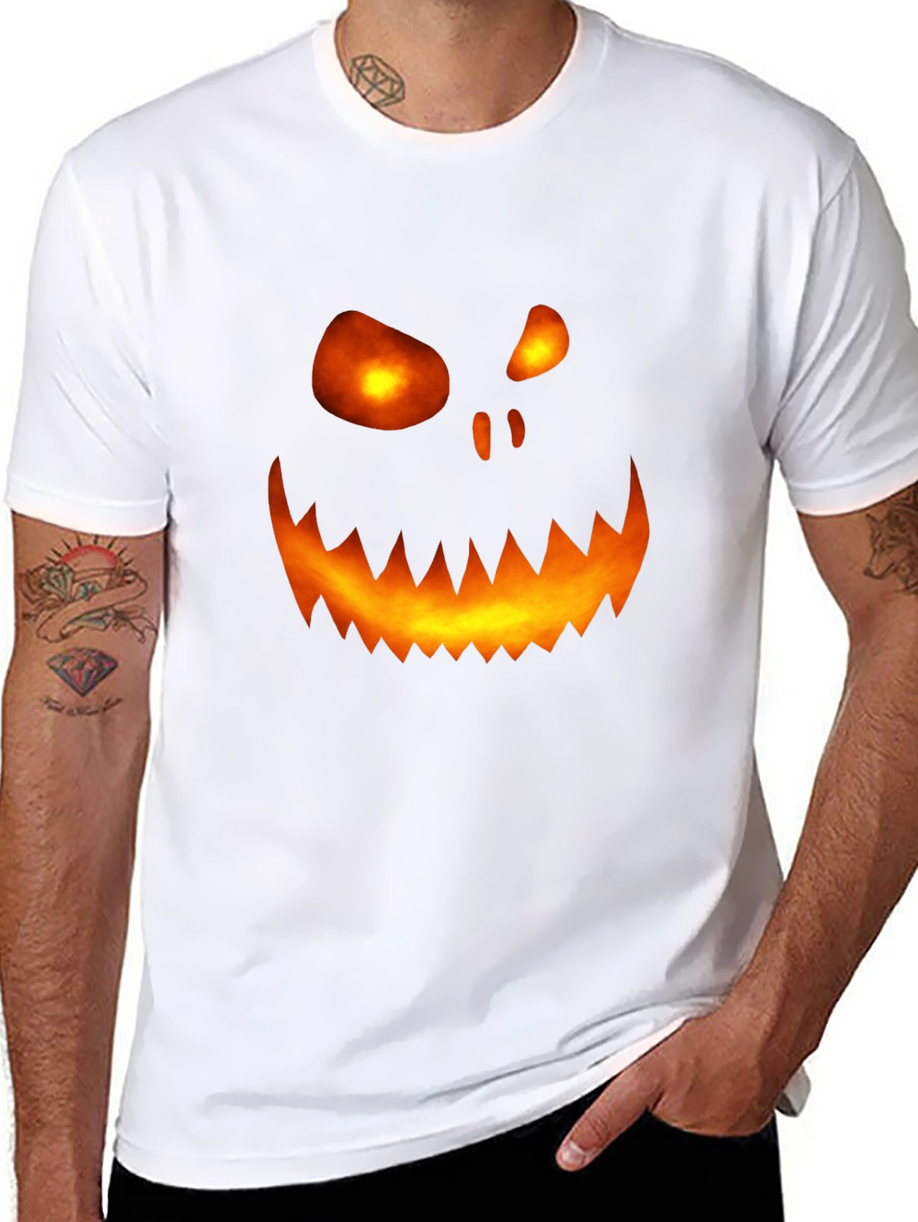 Black Halloween Pumpkin Face Graphic Tee - Scary Spooky Shirt view 8