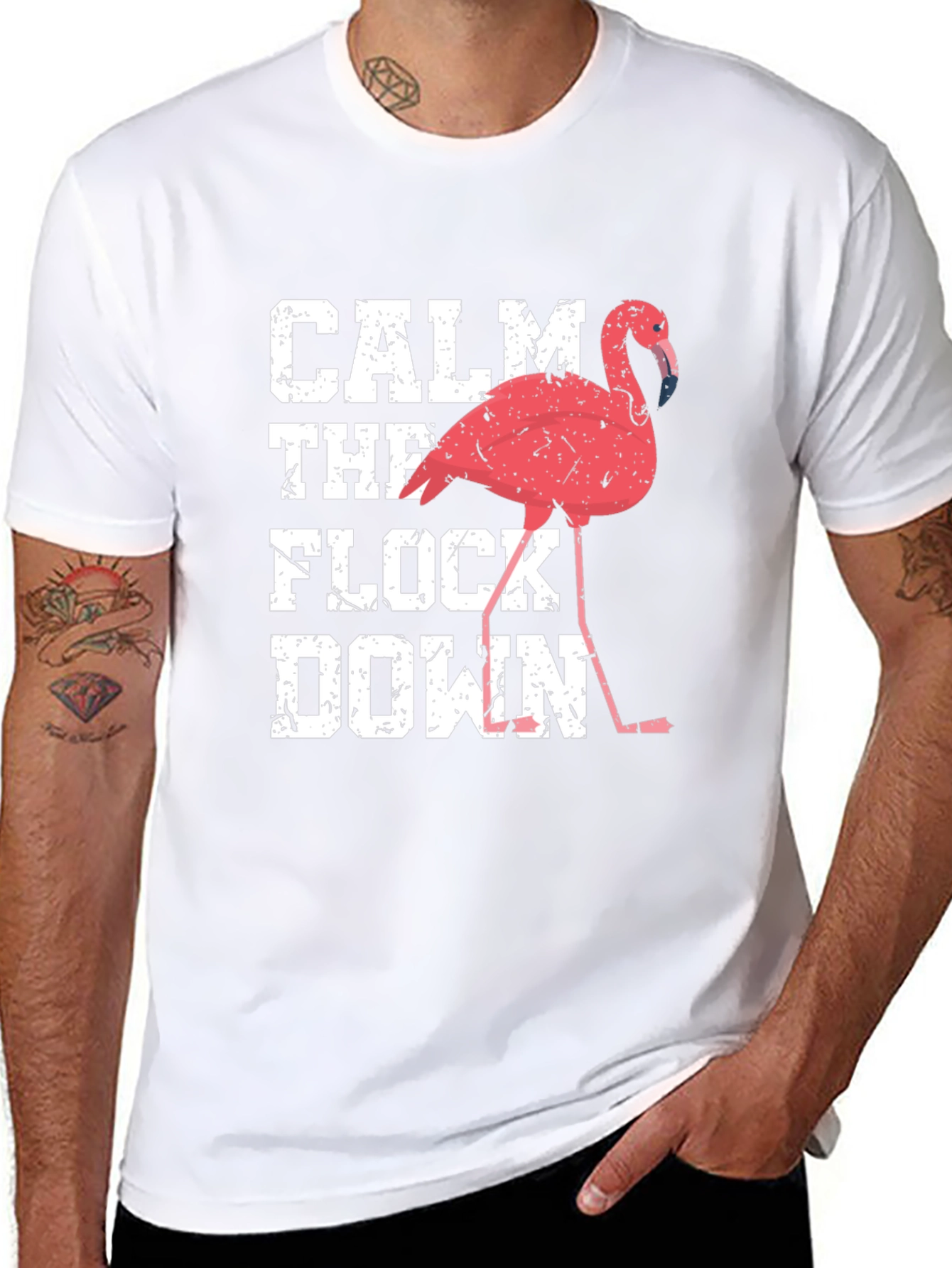 Black Calm The Flock Down Flamingo Graphic Tee view 8