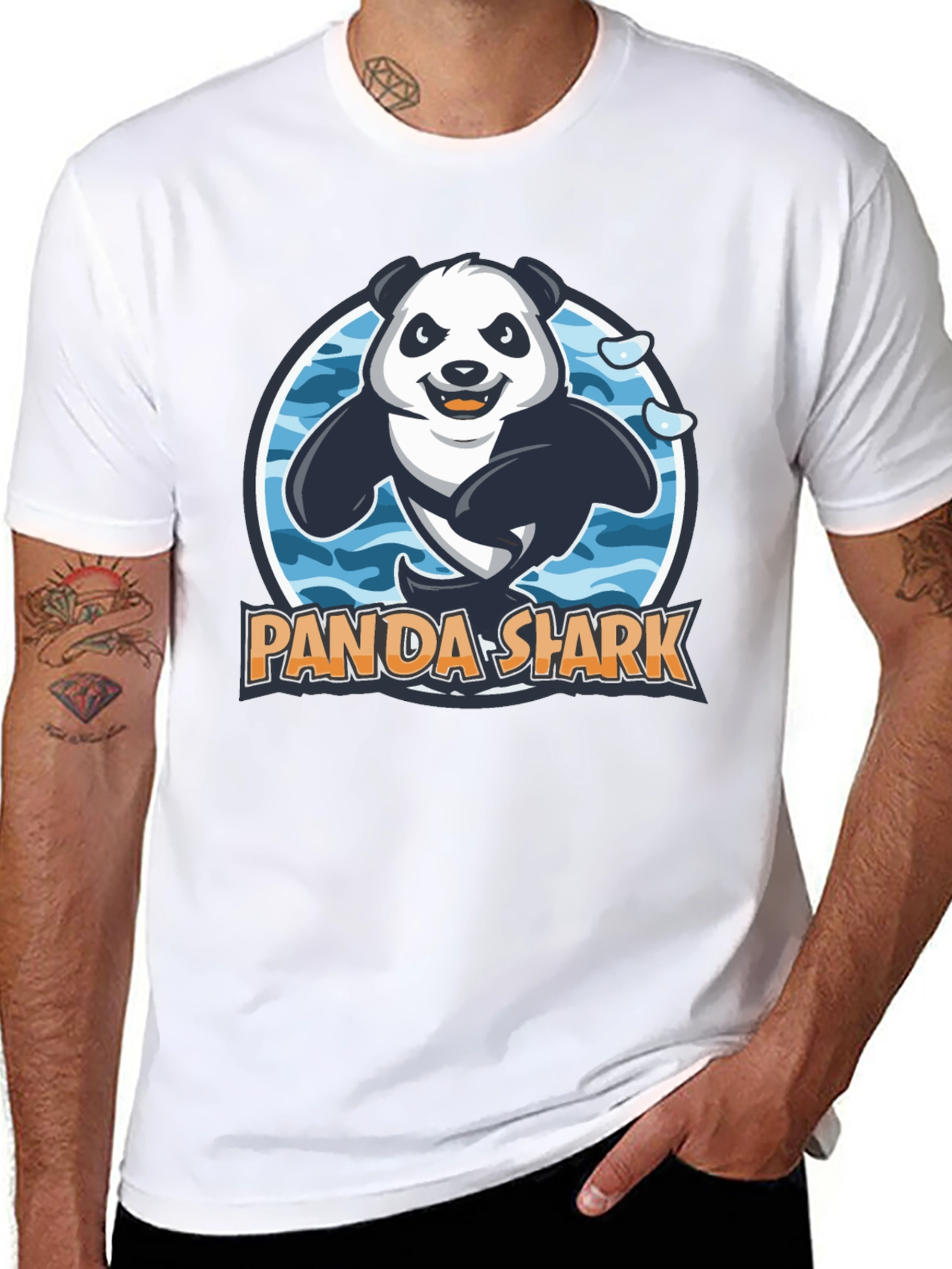Black Panda Shark Graphic T-Shirt - Black Cotton Tee view 8