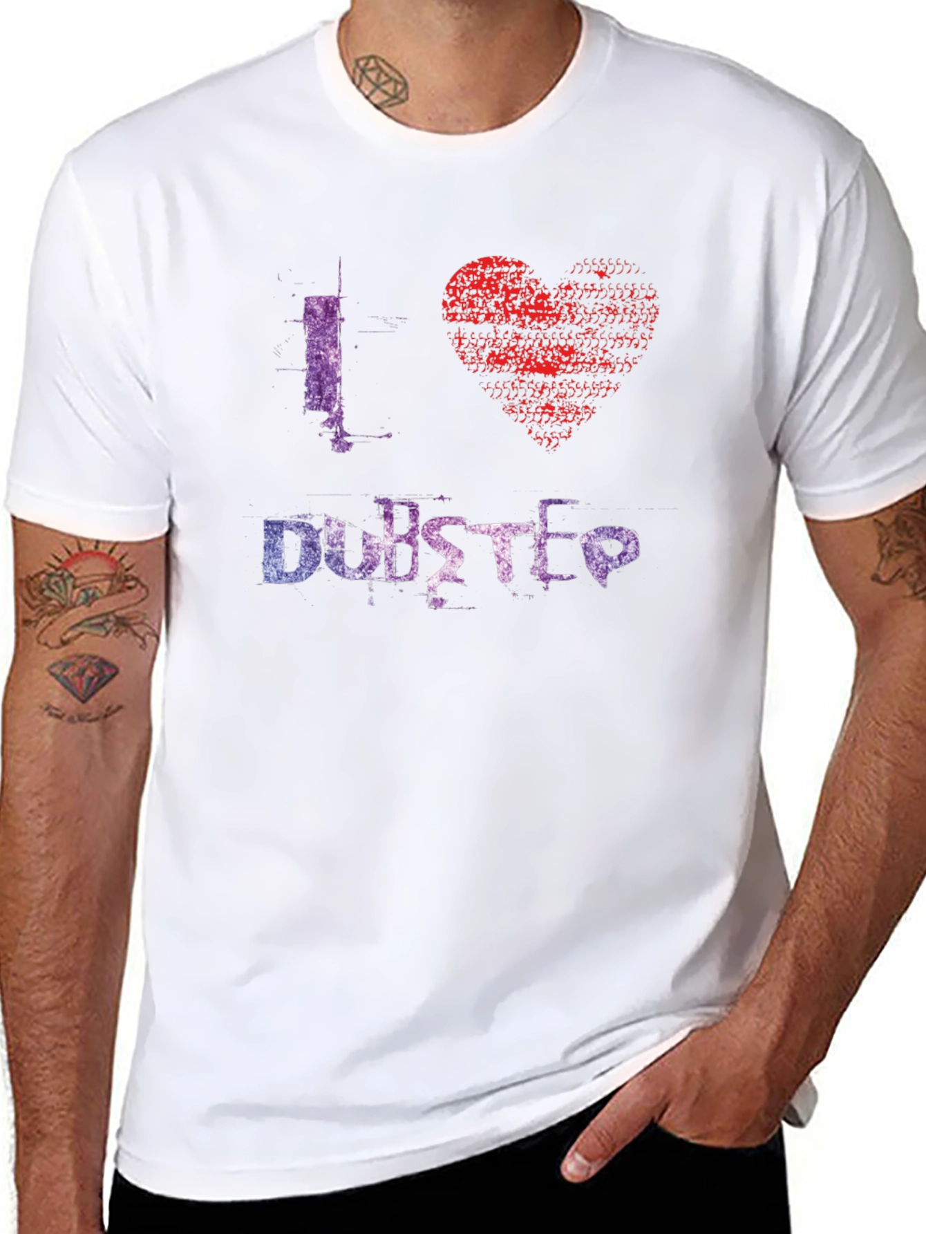 Black I Love Dubstep Graphic Tee - Black Cotton T-Shirt view 8