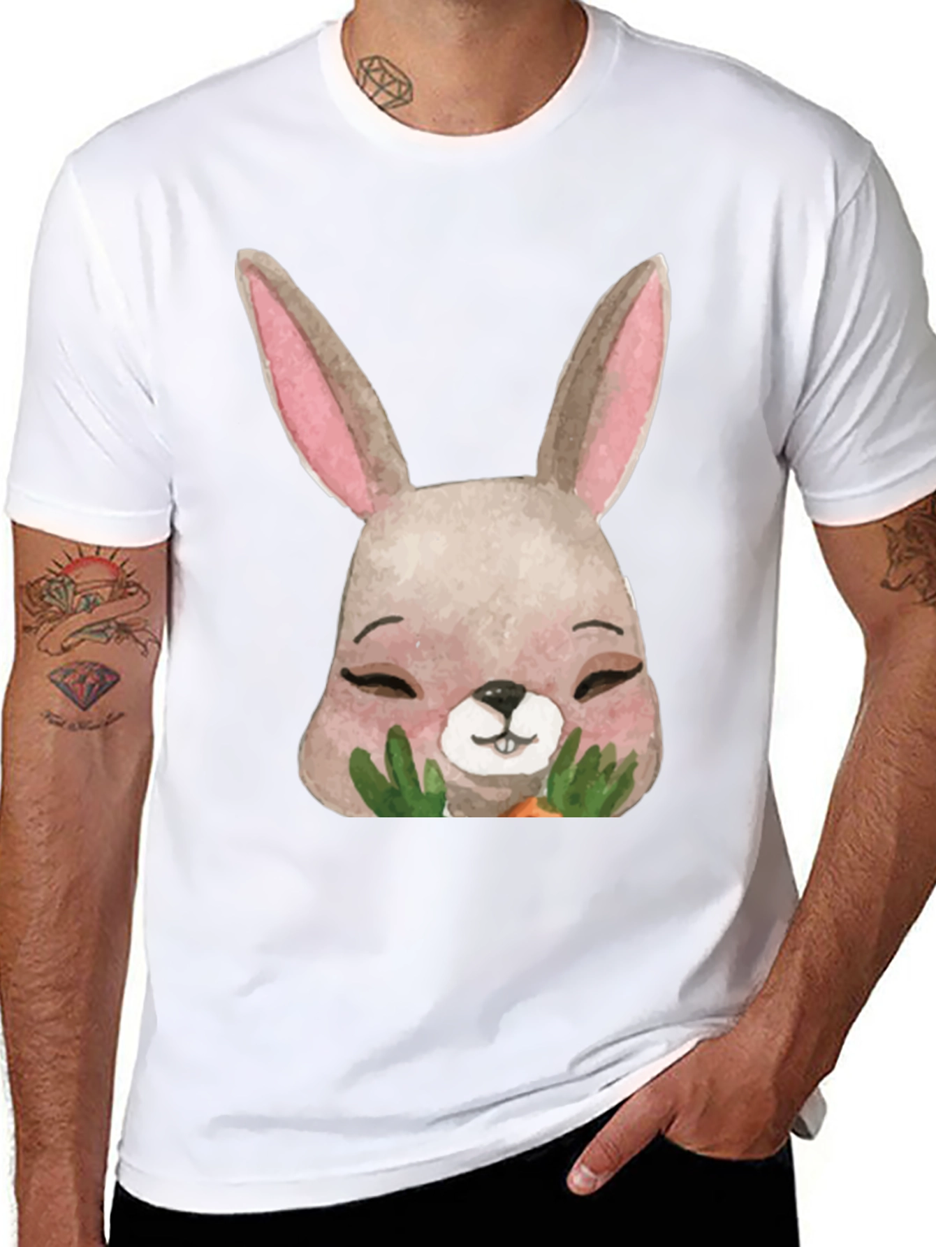 Black Cute Bunny Graphic T-Shirt - Unisex Black Tee view 8