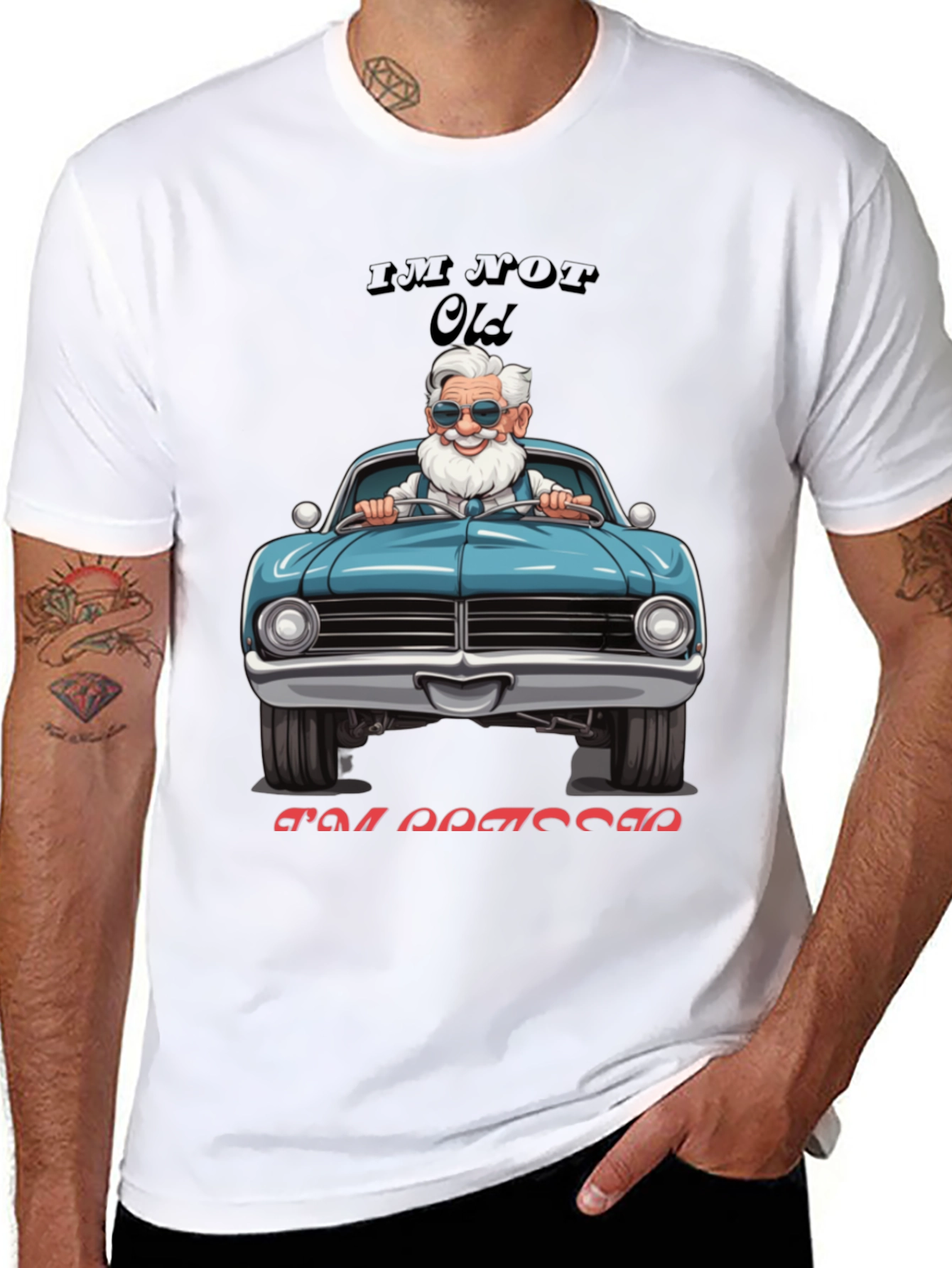 Black Funny Old Man Driving Classic Car T-Shirt view 8