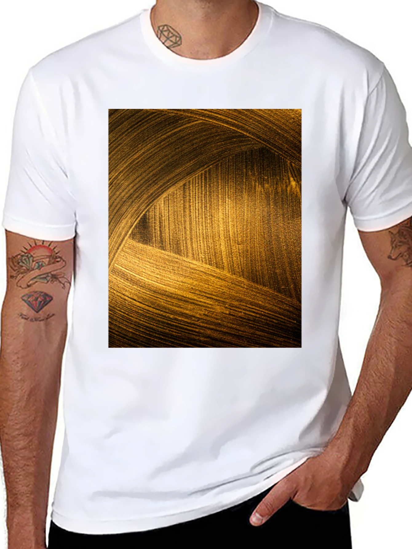 Black Abstract Gold Swirl Graphic T-Shirt view 8