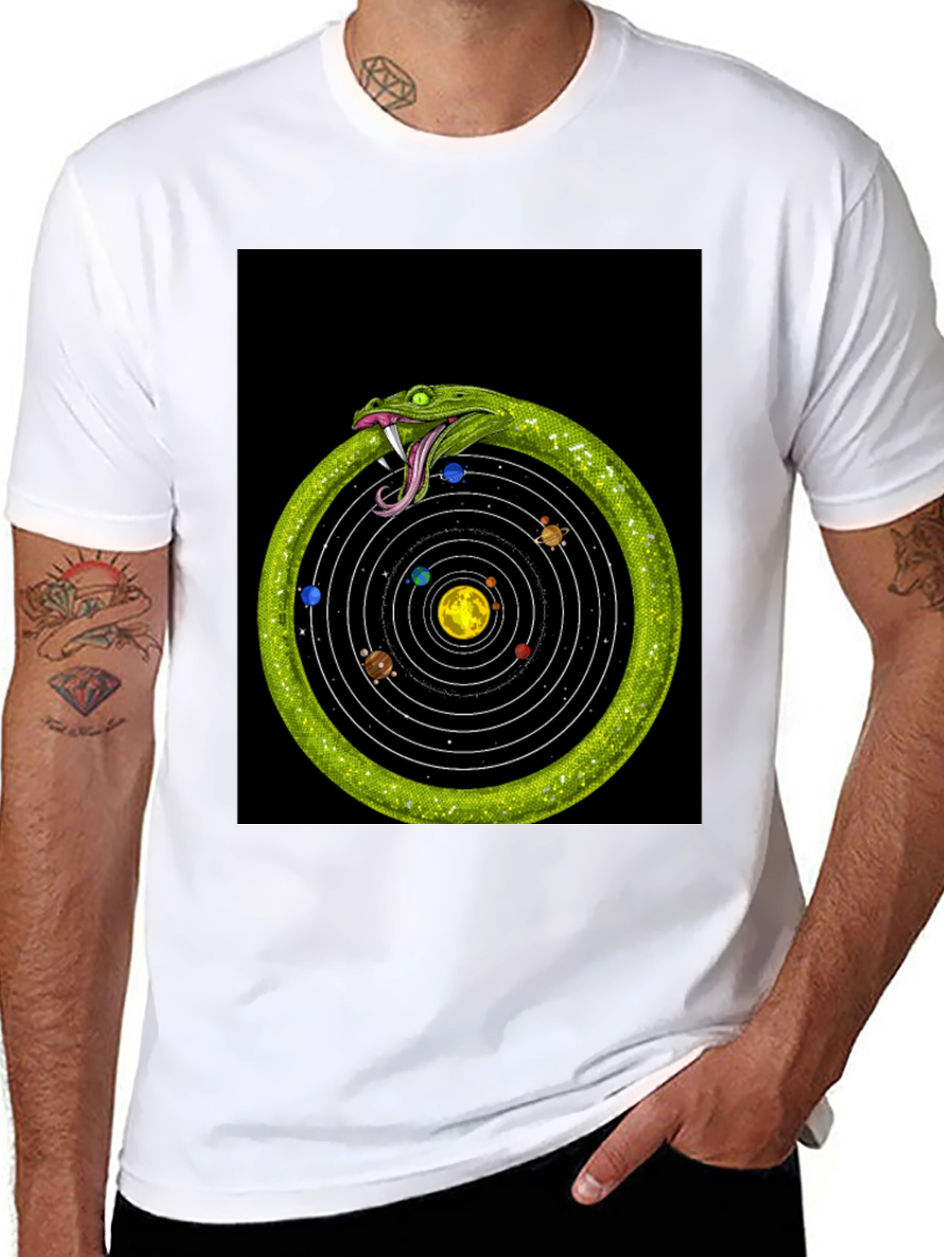 Black Ouroboros Solar System T-Shirt view 8