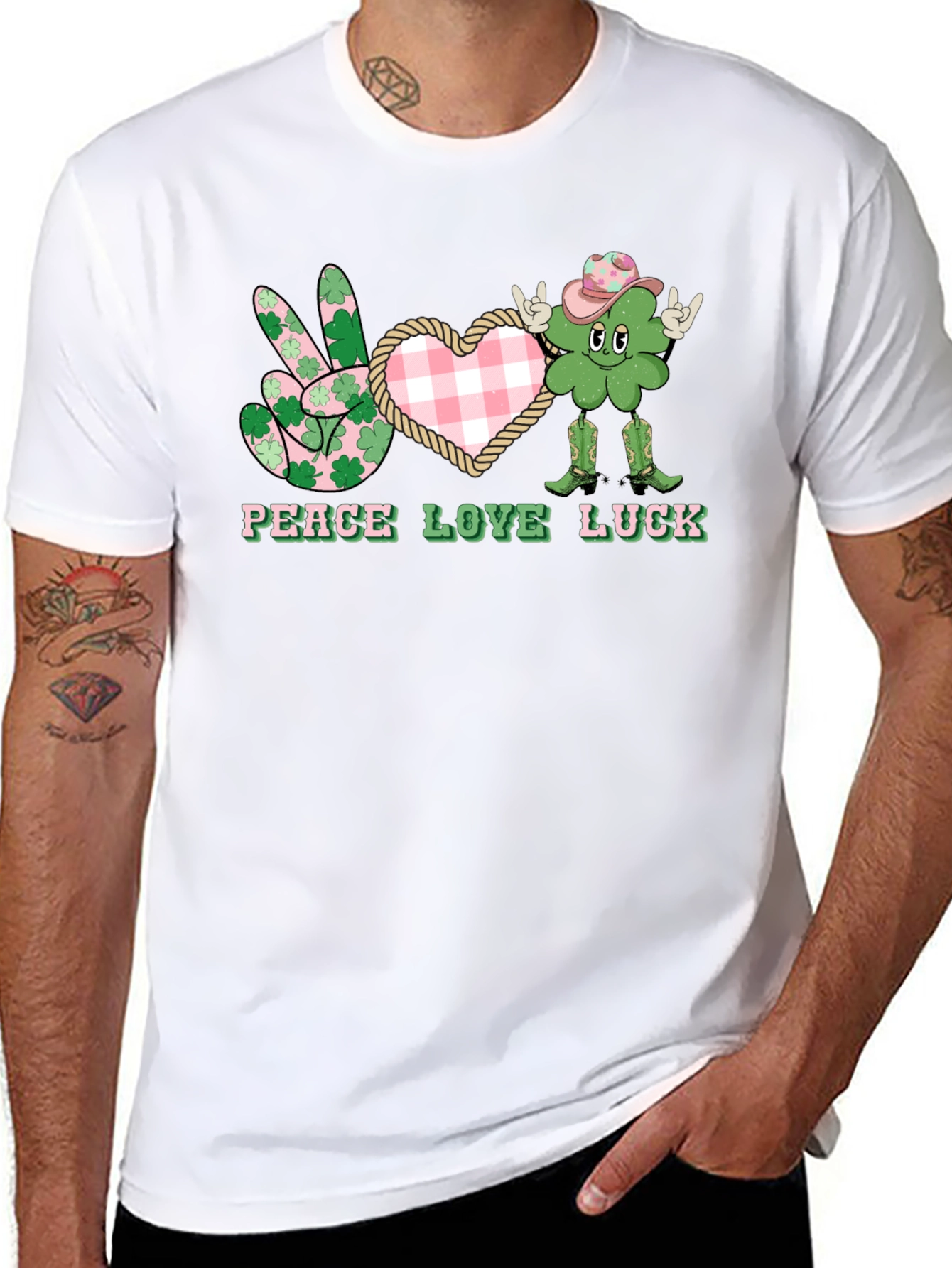 Black Peace Love Luck St. Patrick's Day T-Shirt view 8