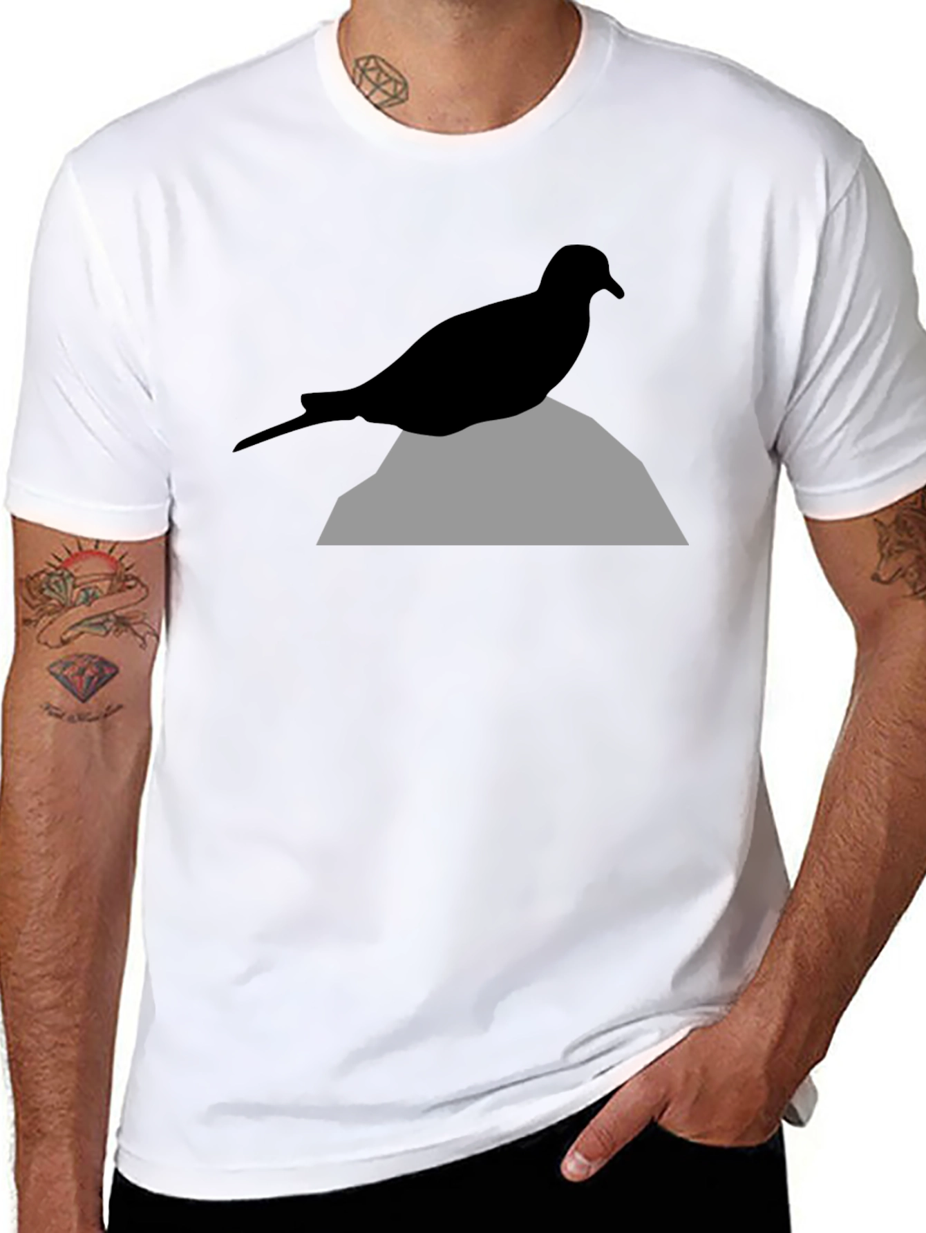 Black Bird on Rock Graphic Tee - Unisex Black T-Shirt view 8