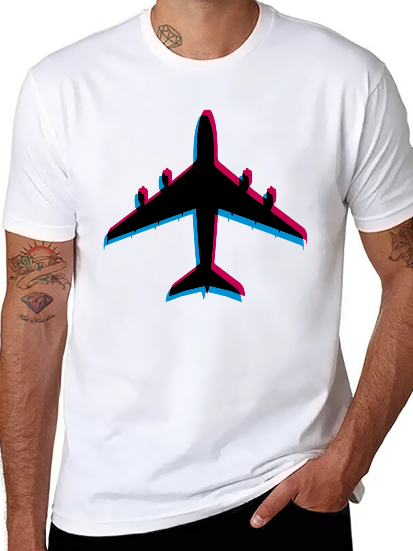 Black Retro Airplane Graphic Tee - Black Cotton Blend view 8