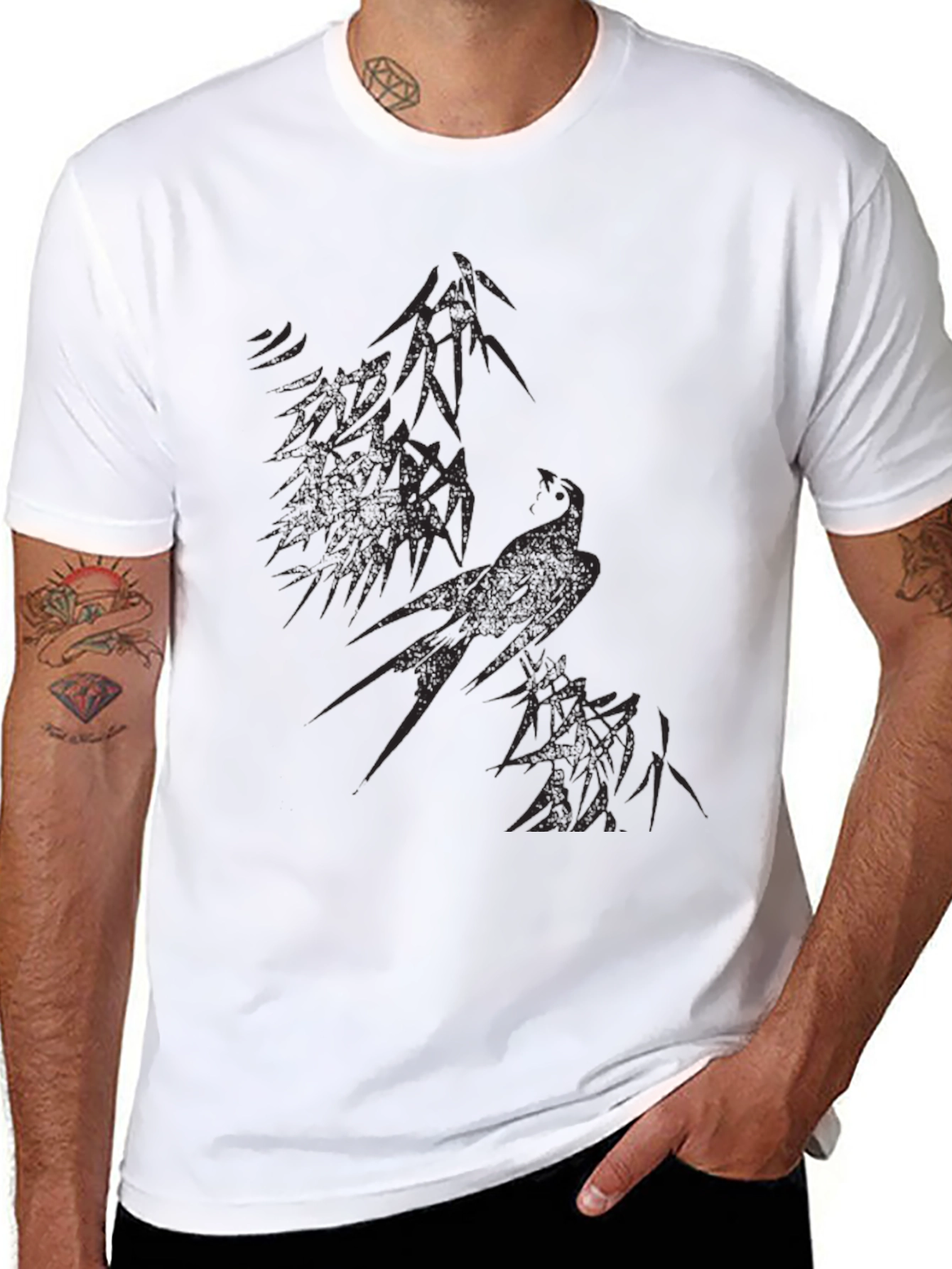 Black Abstract Bird Graphic Black T-Shirt view 8
