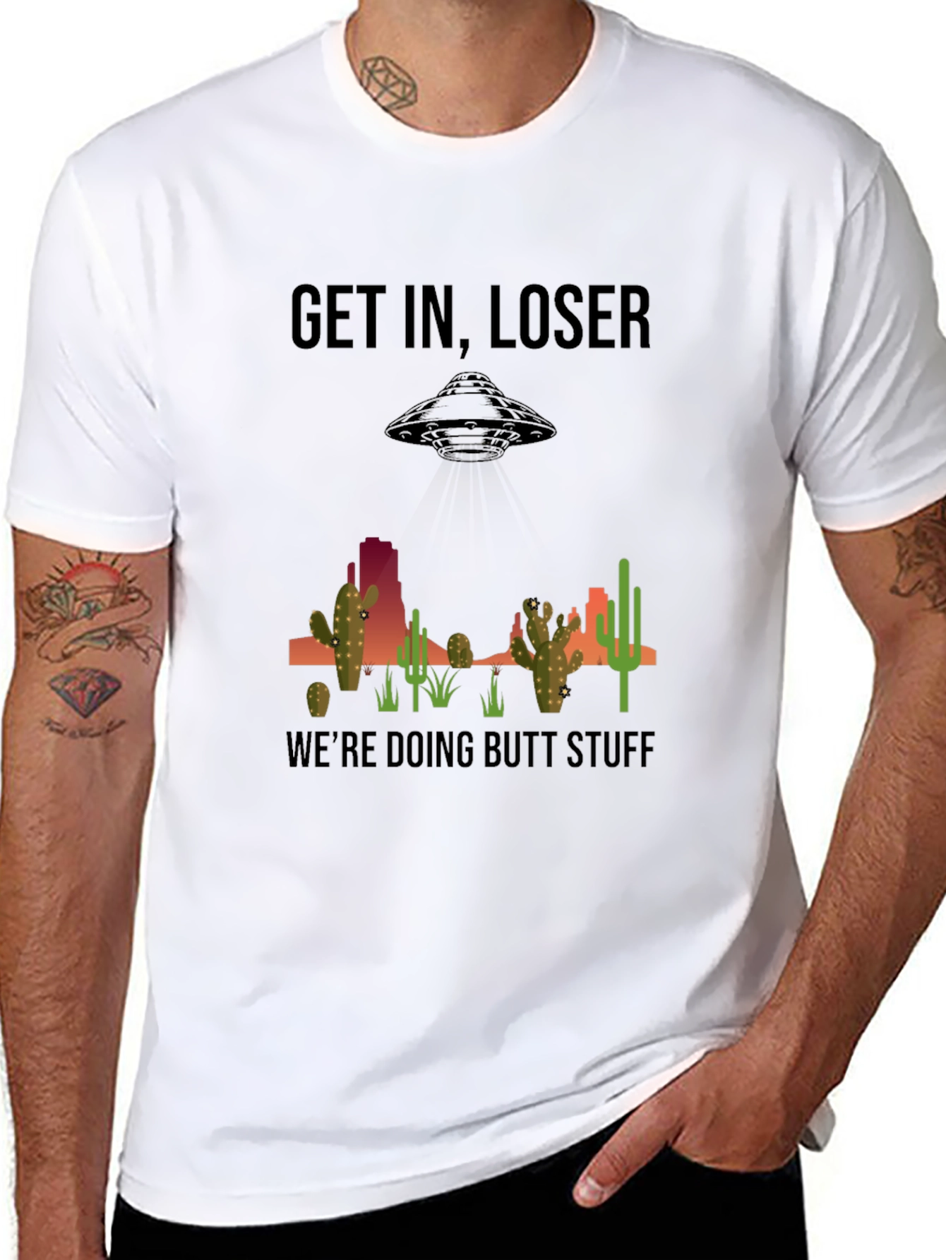 Black Get In Loser T-Shirt - Alien Abduction Humor view 8