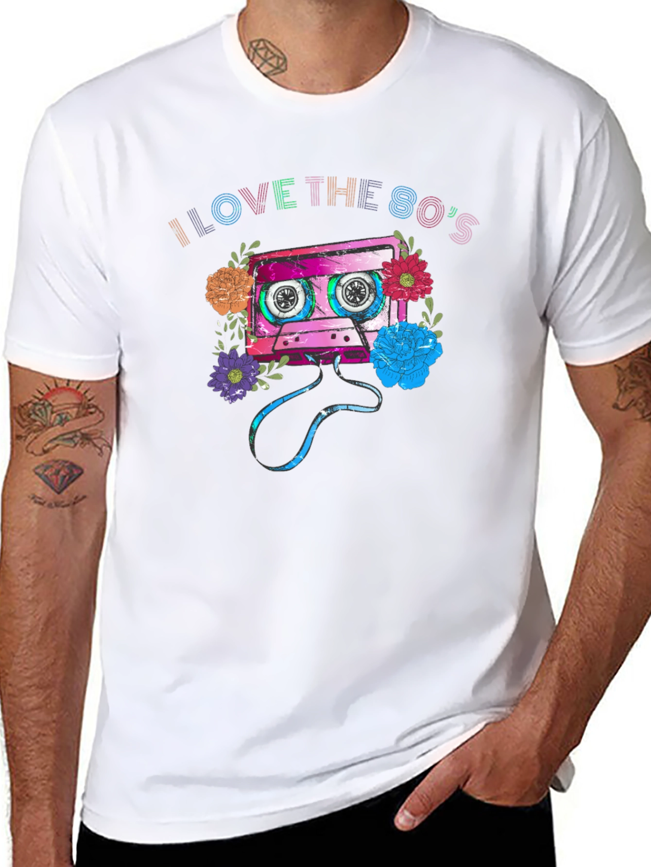 Black I Love the 80s Cassette Tape Graphic T-Shirt view 8