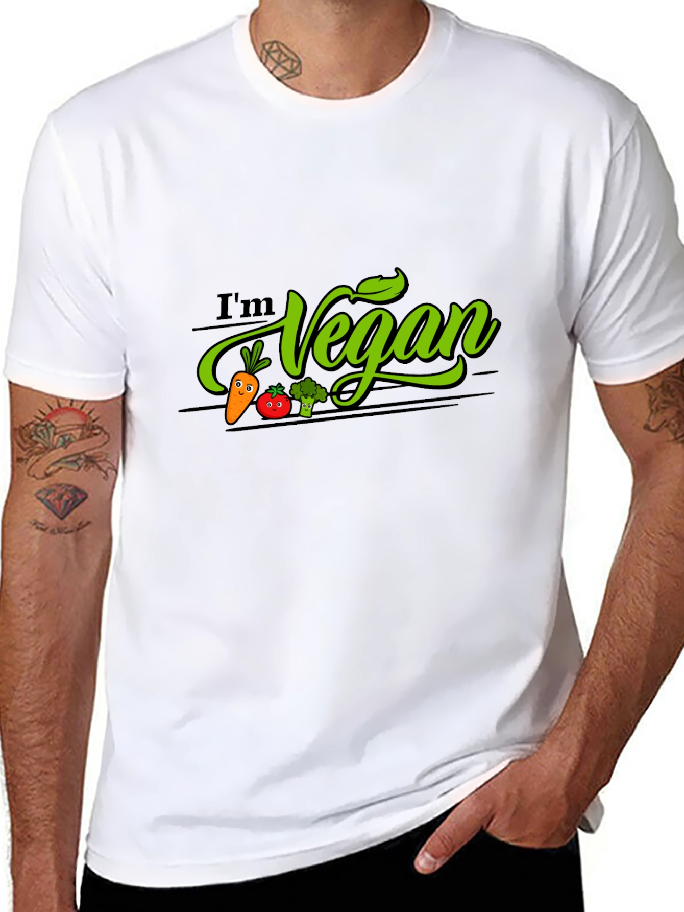 Black I'm Vegan Graphic T-Shirt - Black, Crew Neck view 8