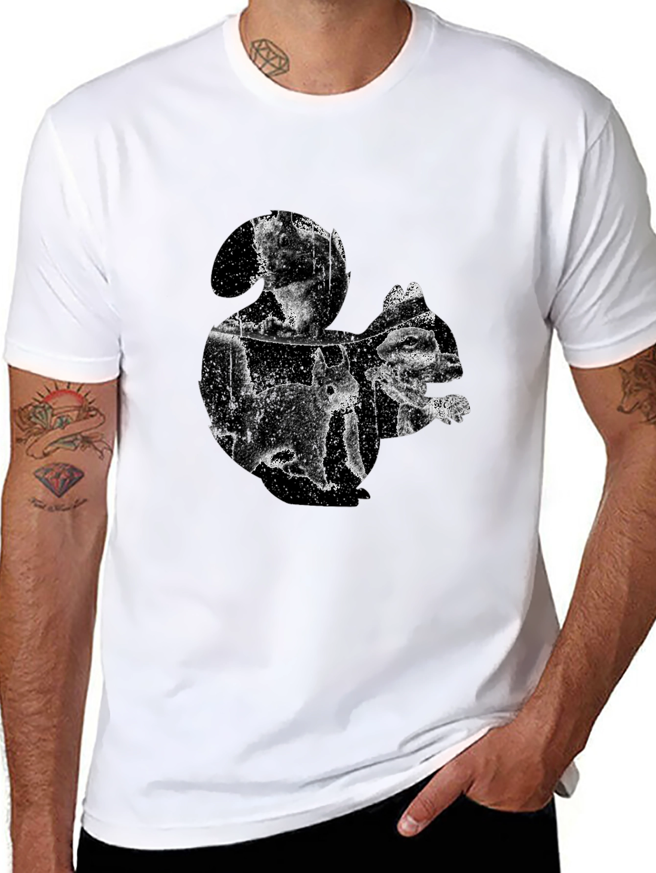 Black Squirrel Silhouette Men's T-Shirt - Black Cotton view 8