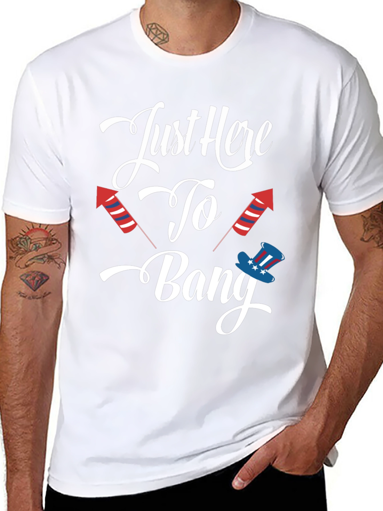 Black Just Here to Bang Patriotic T-Shirt view 8