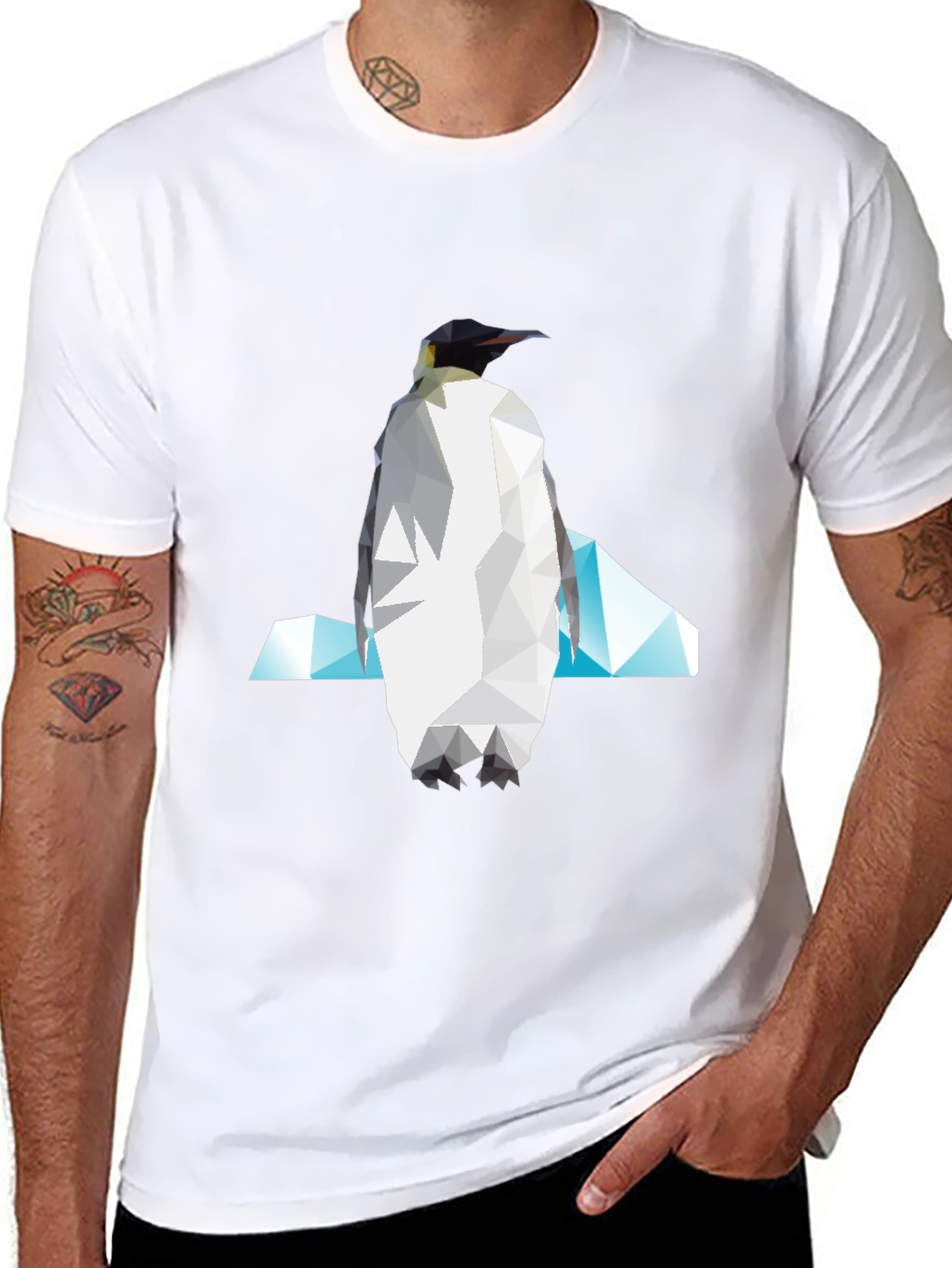 Black Geometric Penguin Graphic Tee view 8