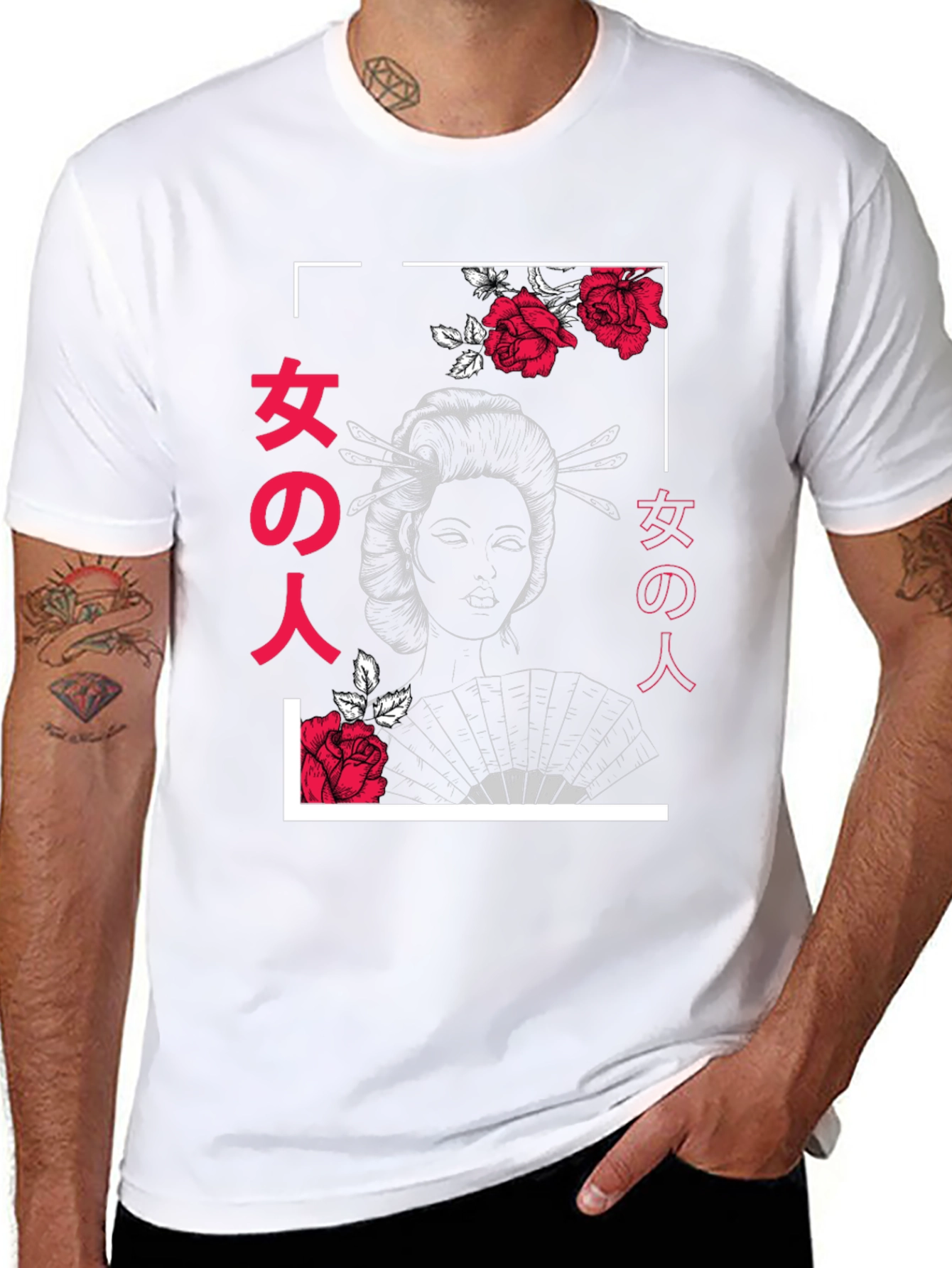 Geisha Rose Graphic Print T-Shirt - 8
