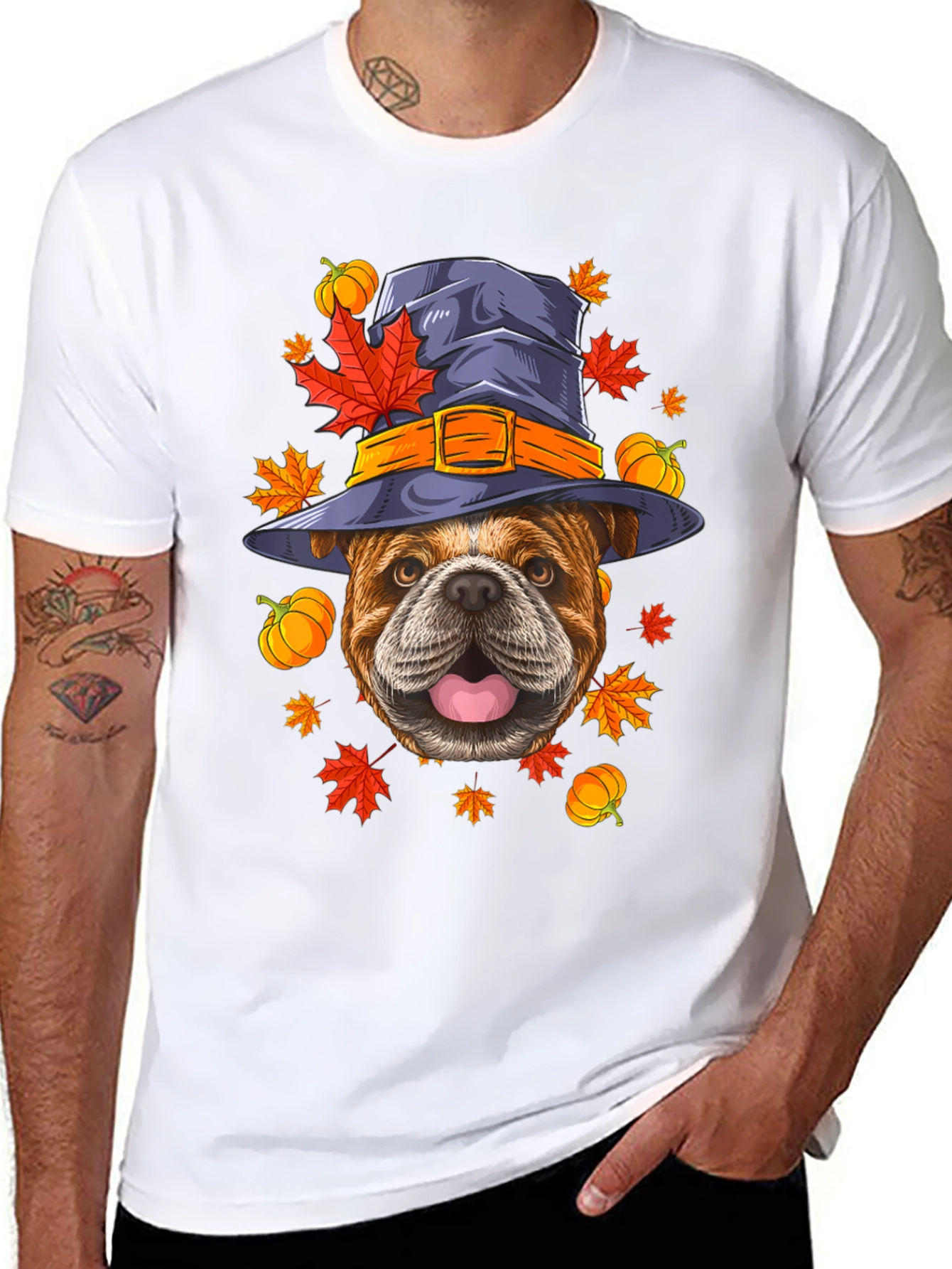Black Bulldog Witch Hat Fall T-Shirt view 8