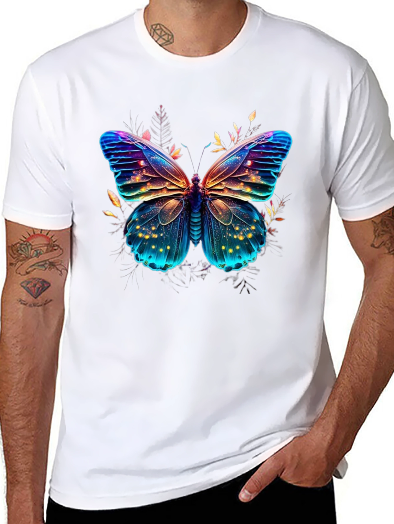 Black Butterfly Graphic Print Men's T-Shirt view 8