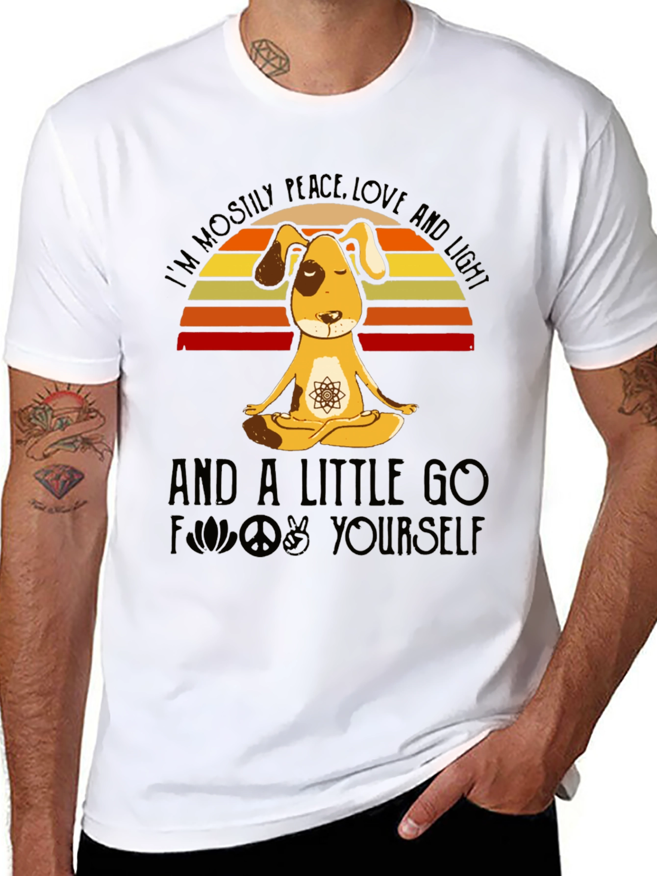 Black Peace Love and Light Dog Yoga T-Shirt view 8