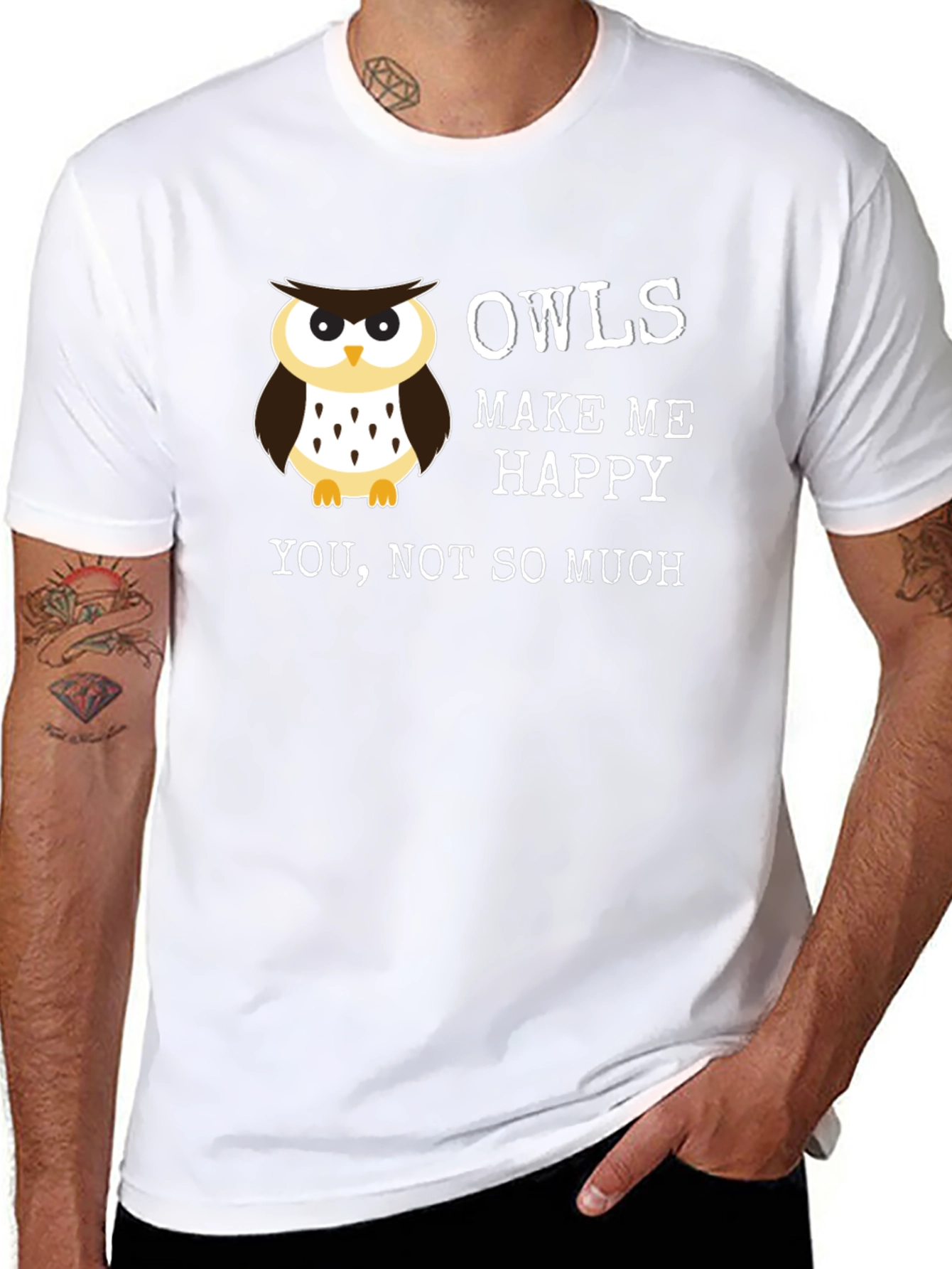 Black Funny Owl T-Shirt - Owls Make Me Happy view 8
